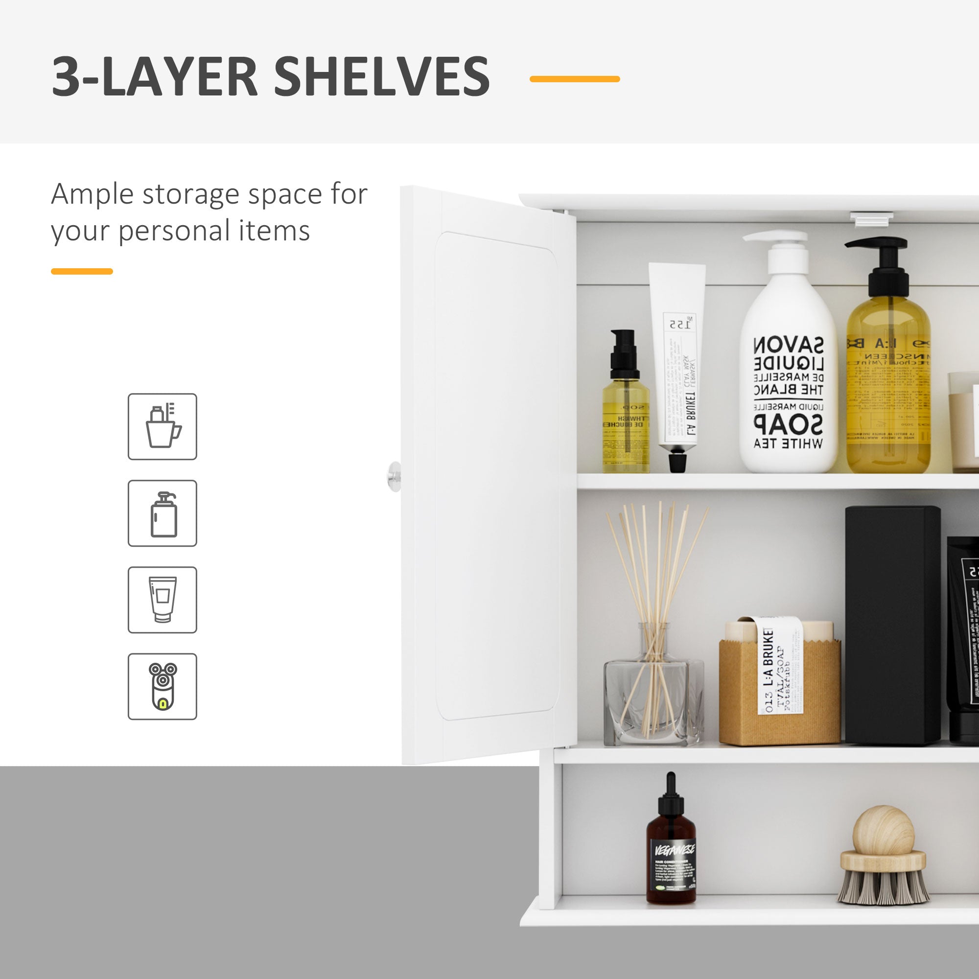 Easycomfort Mobiletto Armadietto a Muro with Specchio da Bagno Cucina in MDF 56 x 13 x 58cm white