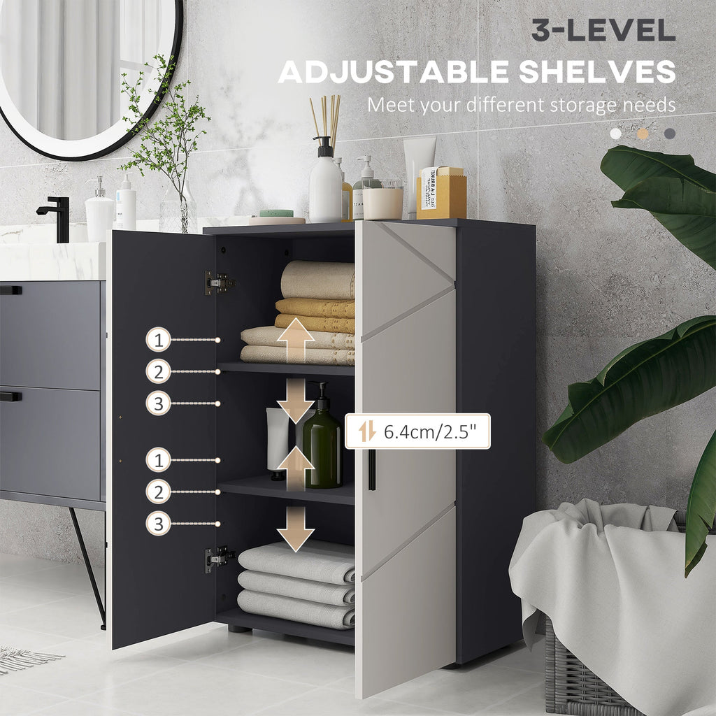 Easycomfort Mobiletto Bagno 2 Ante in Legno with 3 Ripiani e Chiusura Ammortizzata, 60x30x82cm, Grigio