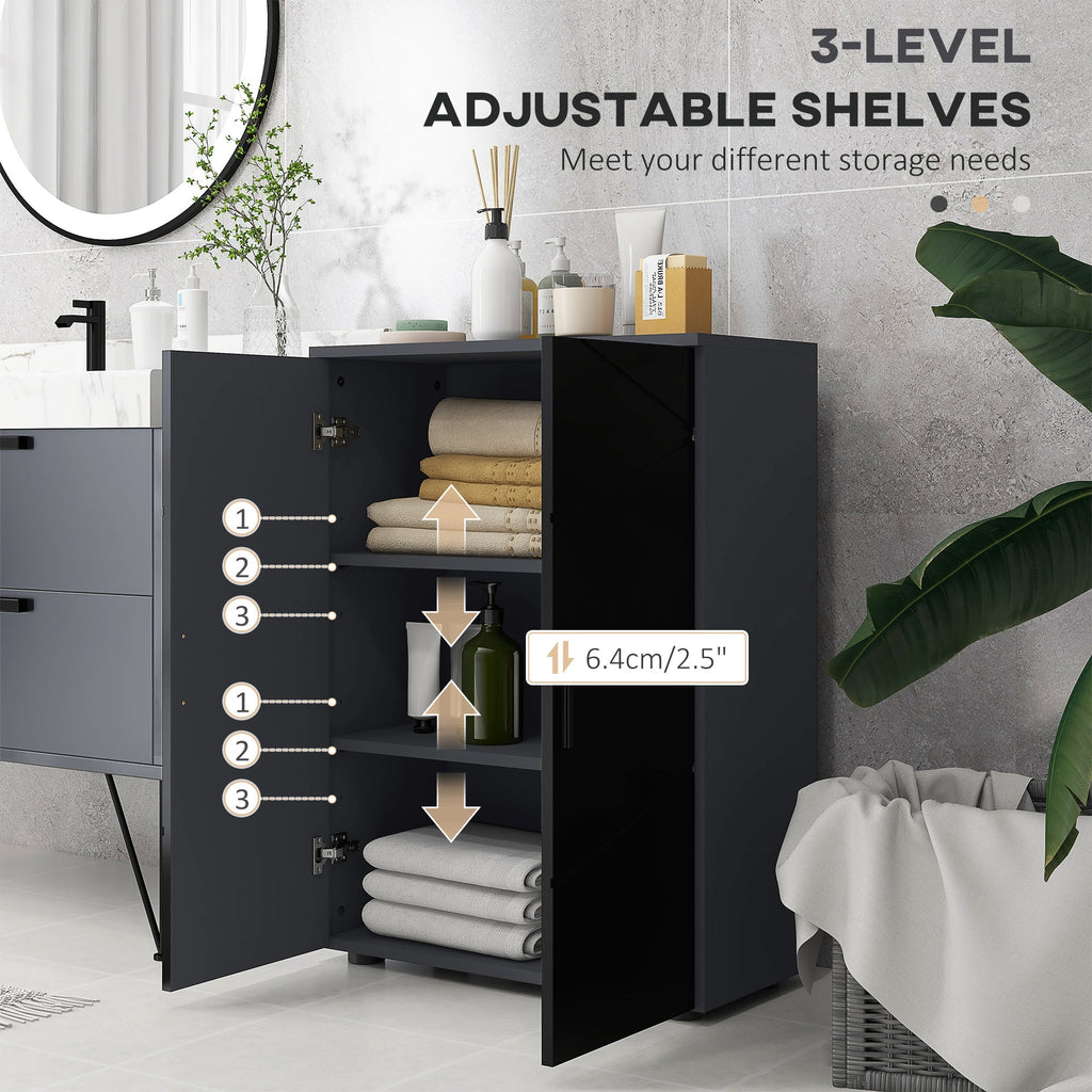Easycomfort Mobiletto Bagno 2 Ante in Legno with 3 Ripiani e Chiusura Ammortizzata, 60x30x82cm, black