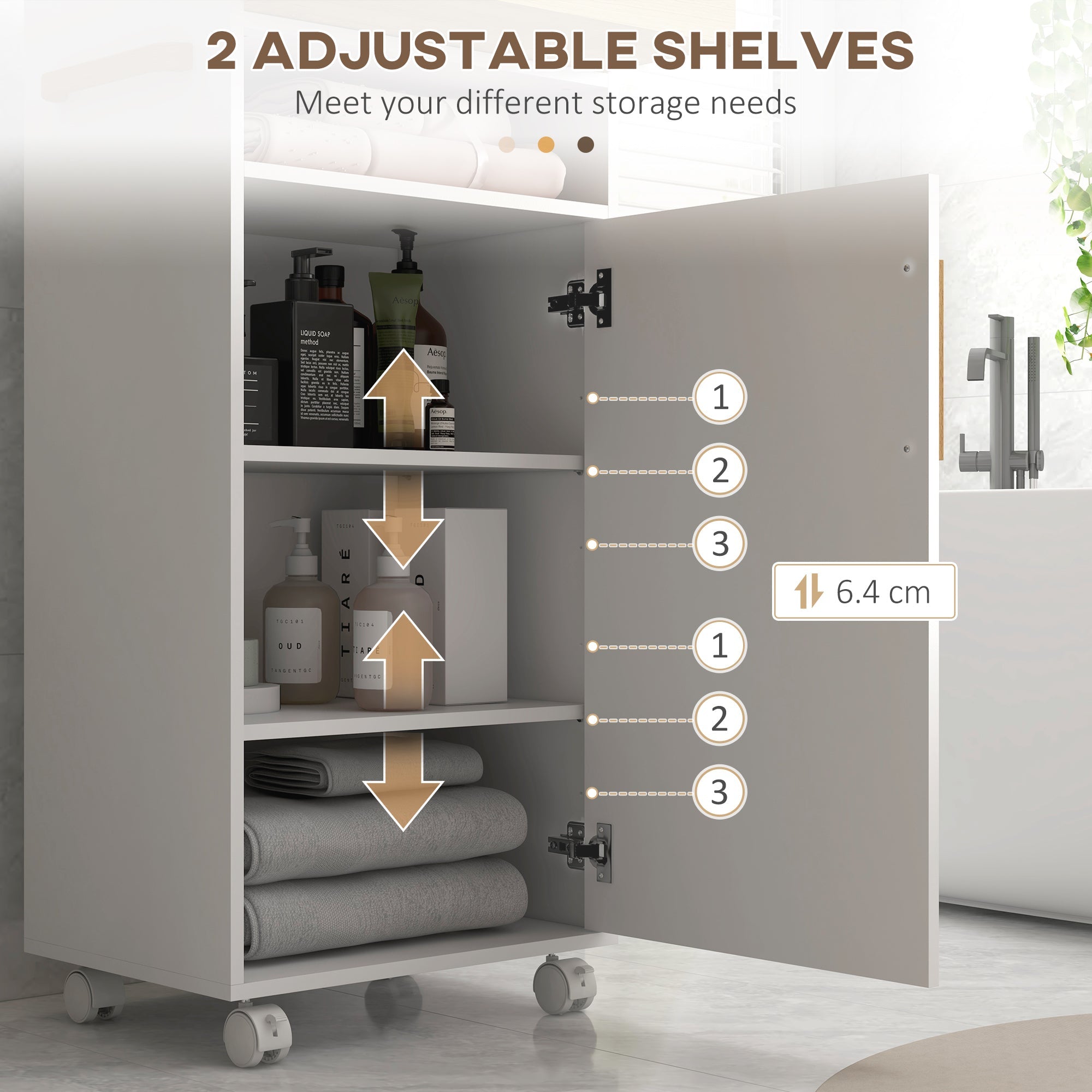Easycomfort Mobiletto Bagno with Vassoio Rimovibile, Ripiano Aperto e Armadietto Chiuso, in Truciolato, 40x30x88 cm, white