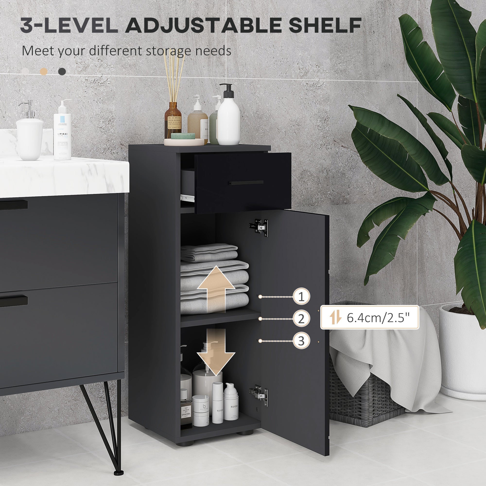 EasyComfort Mobiletto Badkamerkast 30x30x82 cm zwart/donkergrijs