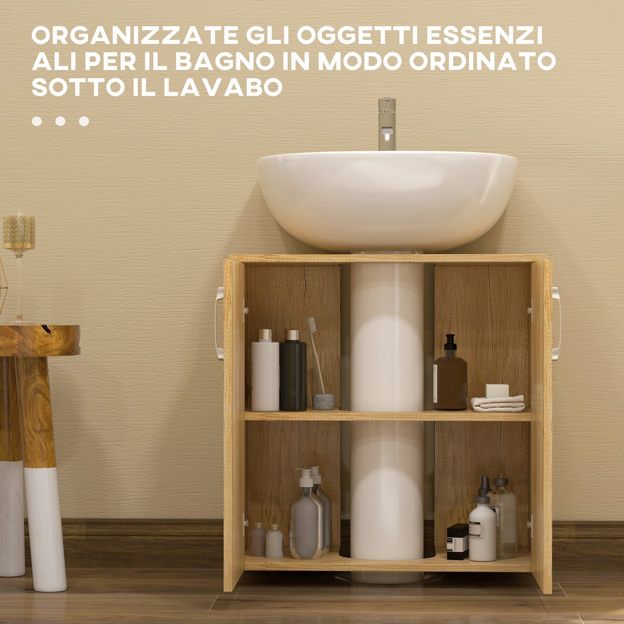 EasyComfort Mobiletto Bagno - Badmeubel onderkast 60x30x60 cm, naturel