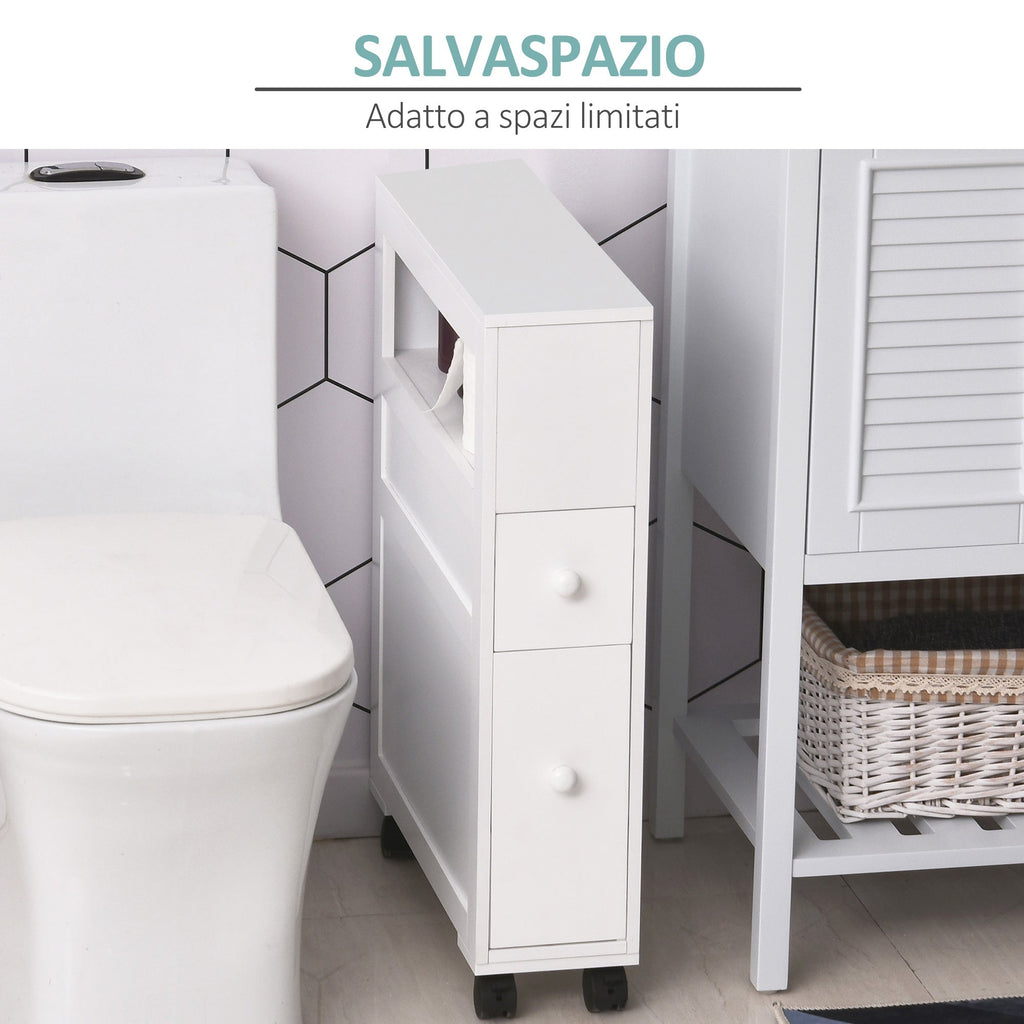 Easycomfort Mobiletto da Bagno 2 Cassetti Salvaspazio with 4 Ruote Legno 16x52x71.5cm white