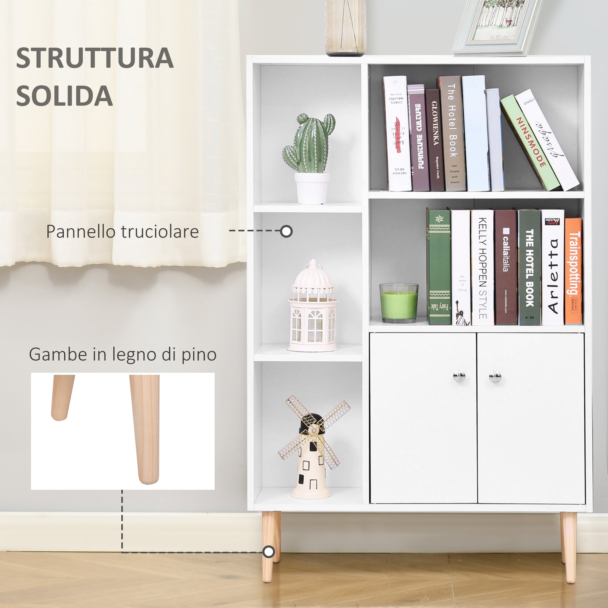 EasyComfort Boekenkast met dennenhouten pootjes wit 80x23.5x118 cm