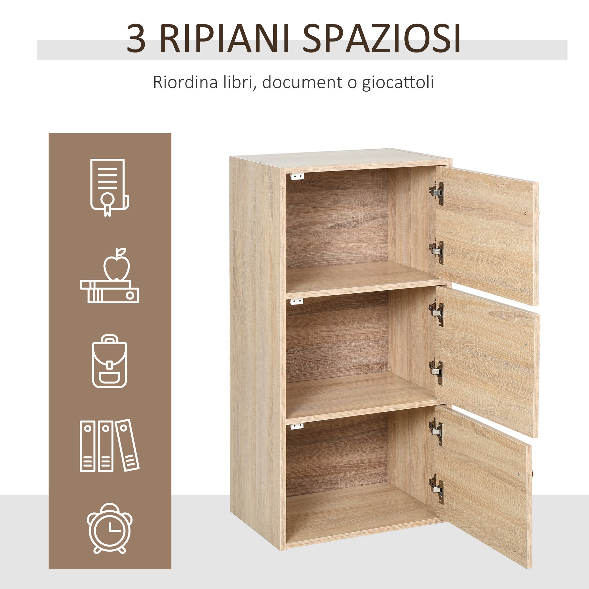 EasyComfort Mobiletto Multiuso with 3 Ripiani in Legno e 3 Ante per Casa o Ufficio 48 x 34 x 100cm