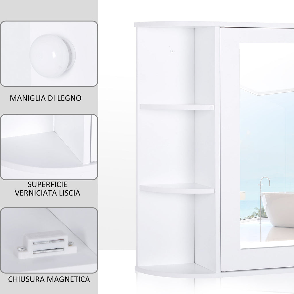 EasyComfort Mobiletto Pensile da Bagno, Armadietto Bagno with Specchio, Anta Centrale e Mensole in Legno white (60 x 17 x 63 cm)