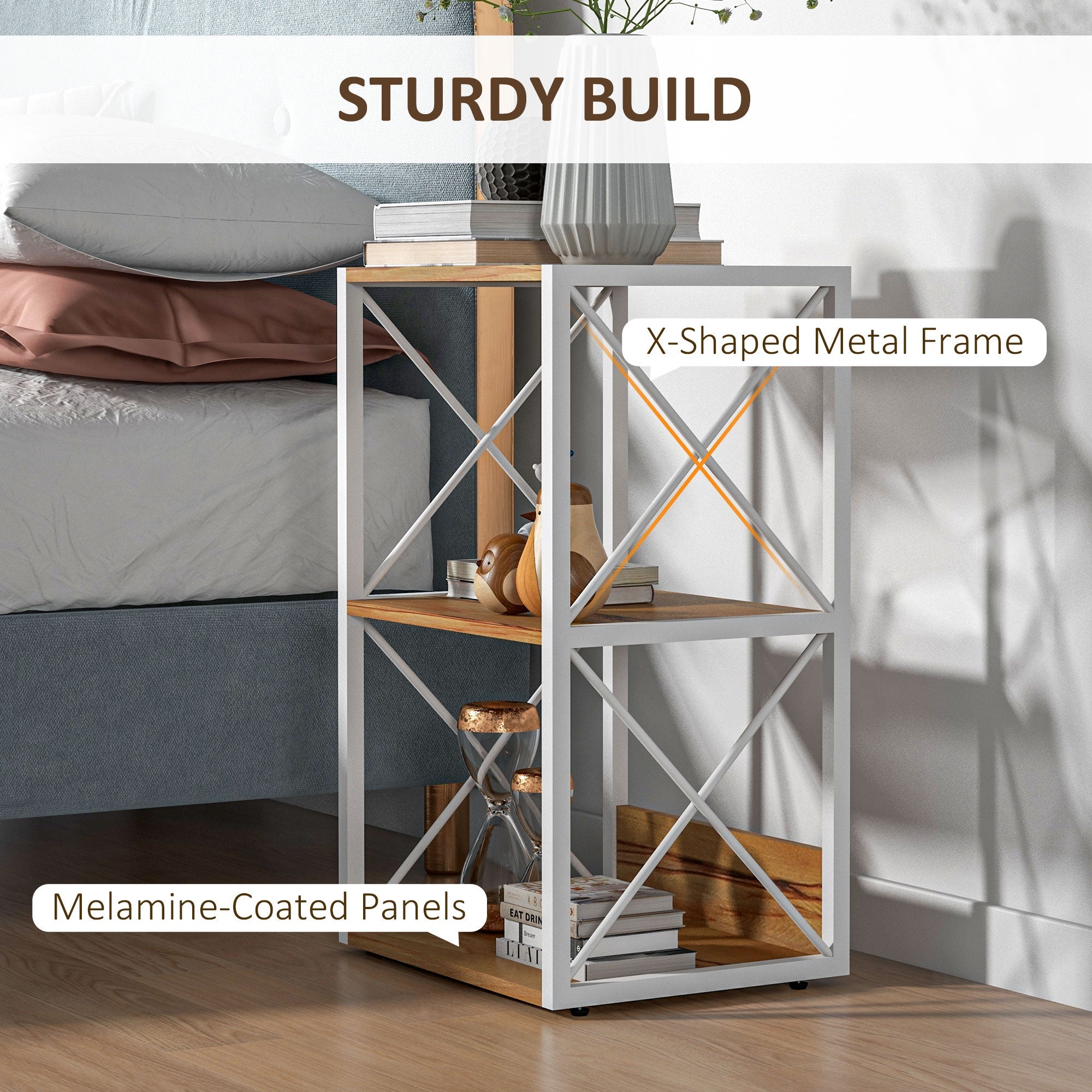 Easycomfort Mobiletto Scaffale per Soggiorno Cucina, Bagno 3 Ripiani Salvaspazio Legno 40x35x72.5cm