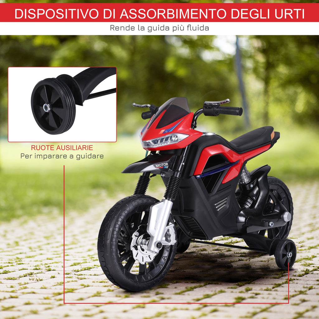 Easycomfort Moto Elettrica per Bambini da 6V with Rotelle, Fari e Musica, in PP e Metallo, 105x52.3x62.3 cm, Rosso