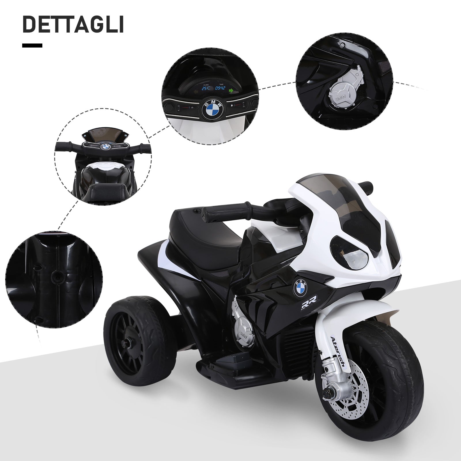 Easycomfort Moto Elettrica per Bambini Max. 20kg with Licenza BMW, Macchina Elettrica with 3 Ruote, Batteria Ricaricabile 6V, white Nera, 66x37x44cm