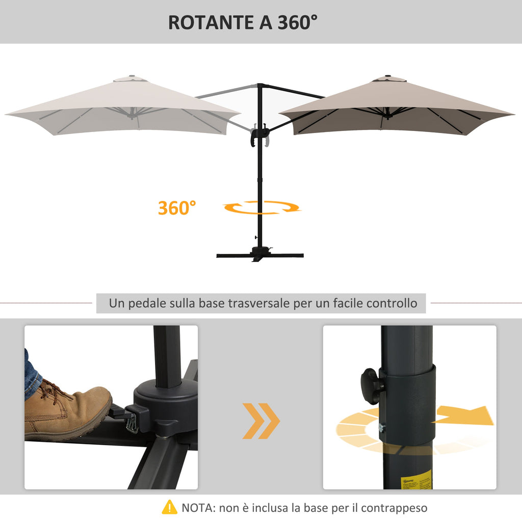 EasyComfort Parasol 3x3 m zijarm met 8 baleinen, pedaal en handwiel, khaki