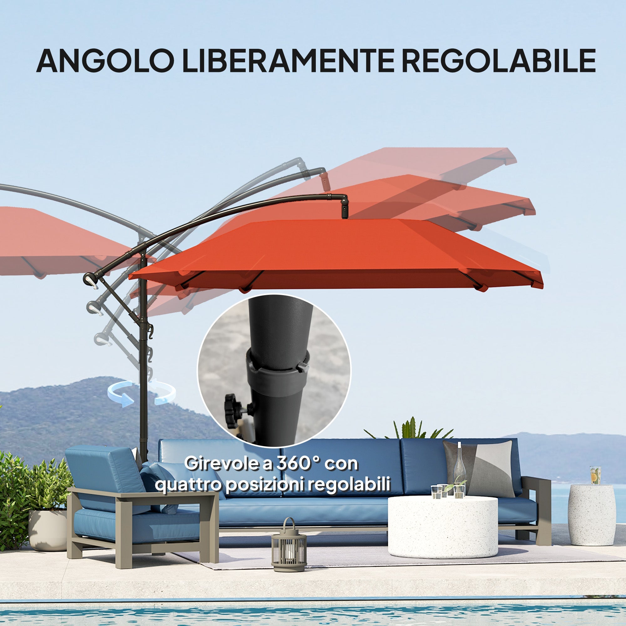 EasyComfort Ombrellone a Sbalzo Parasol 260x304x245 cm Bordeaux