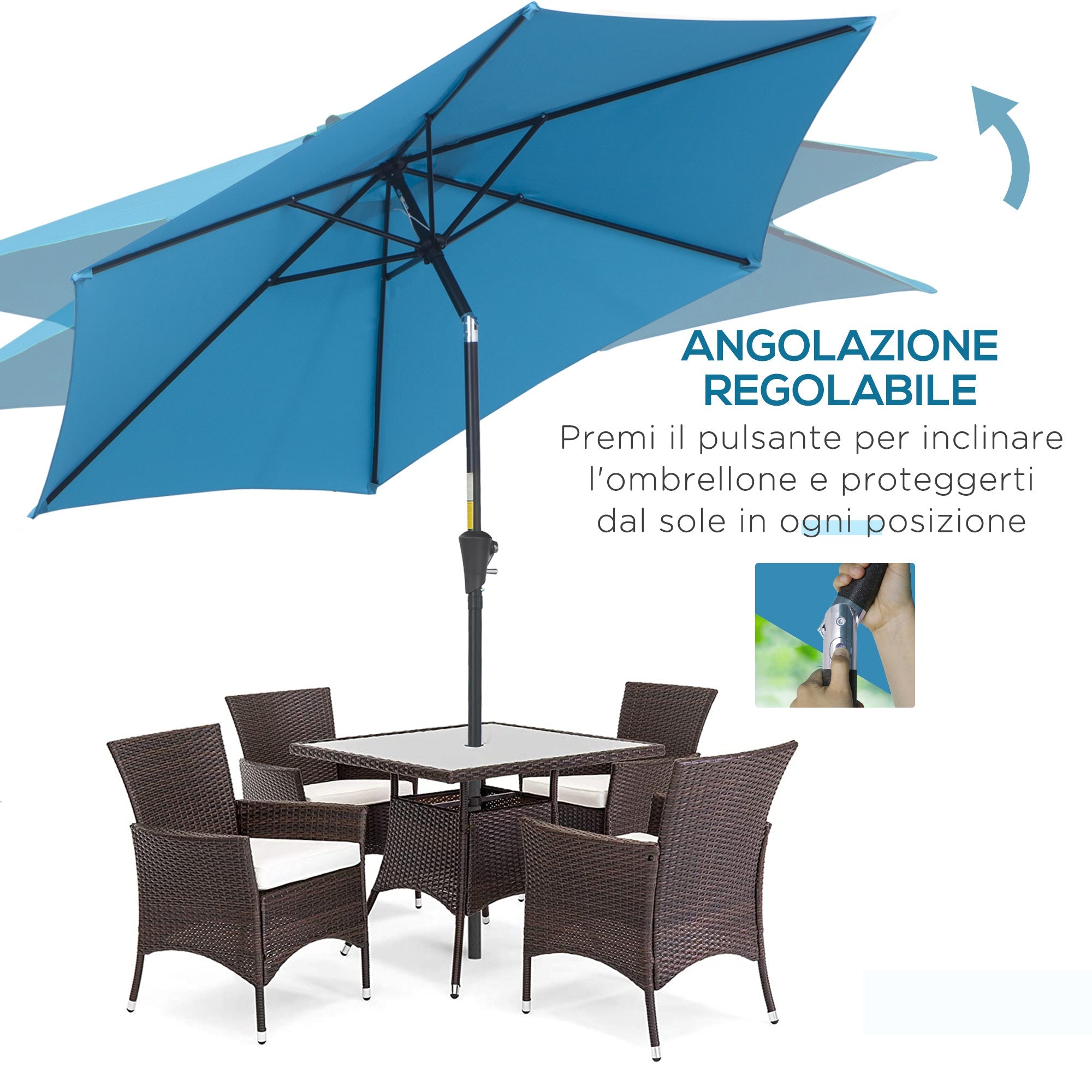EasyComfort Tuinparasol Ø270 cm met slinger en kantelkop, blauw