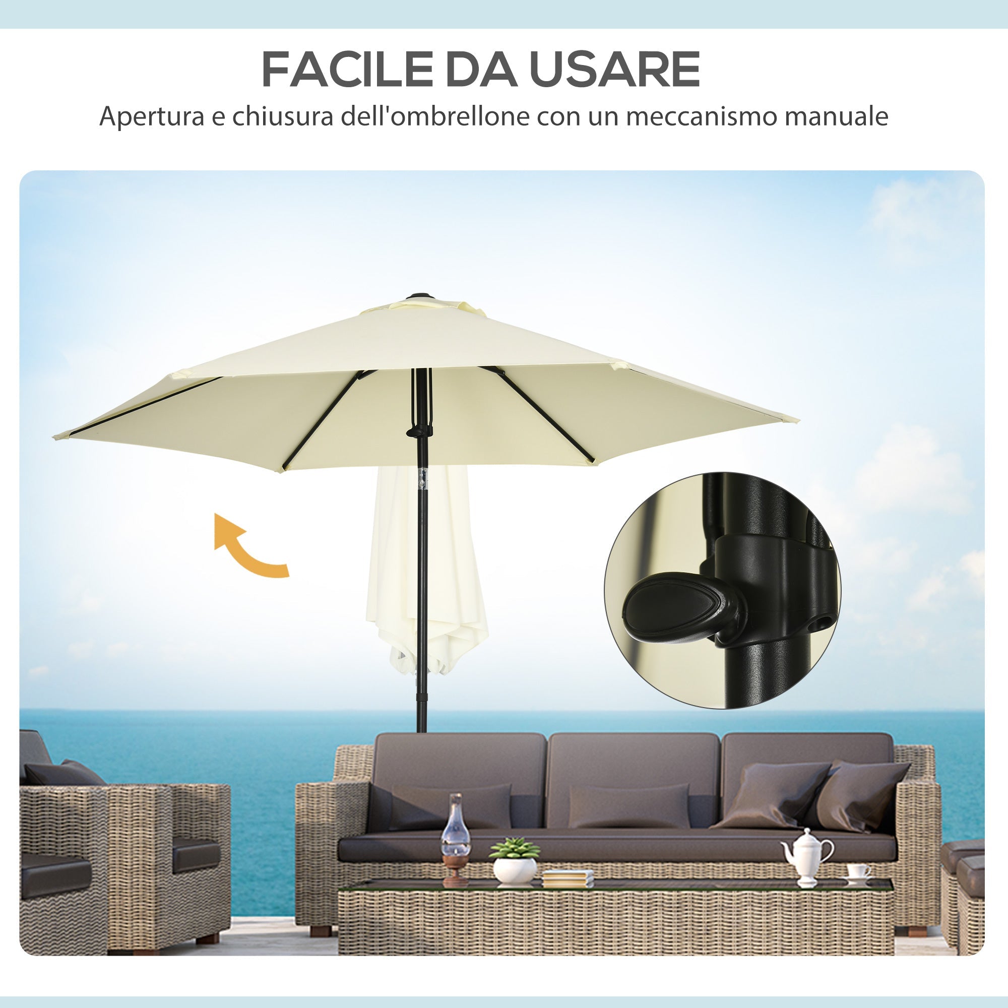 Easycomfort Ombrellone da Giardino 2.7x2.5 m, in Poliestere e Metallo with Tettuccio Inclinabile, Beige black