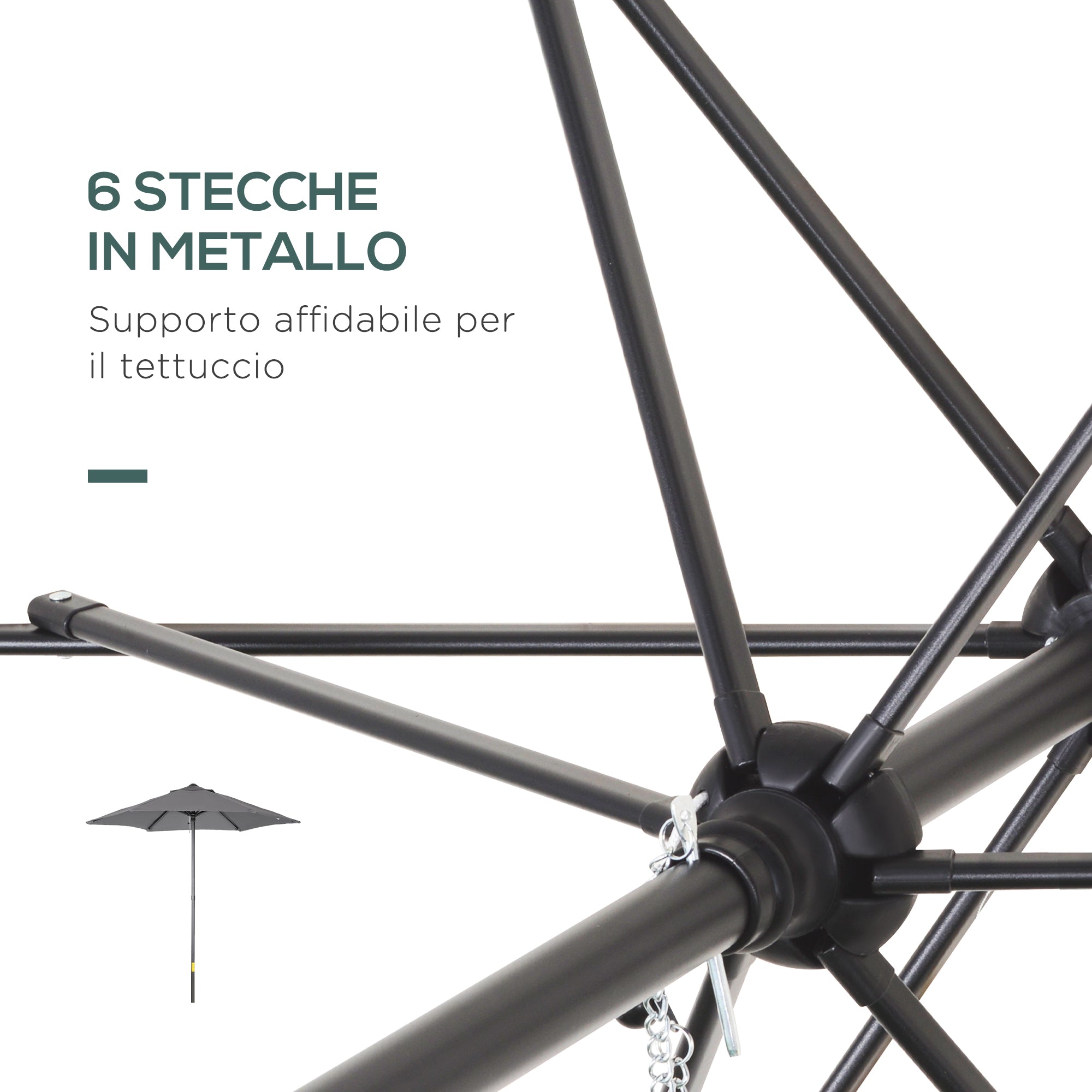 EasyComfort Tuinparasol Ø196 cm, 6 stokken, antraciet