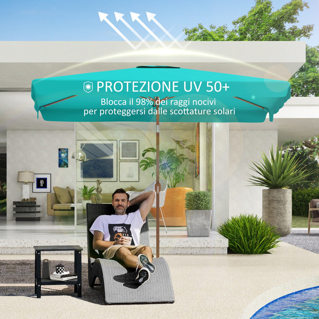 EasyComfort Ombrellone da Giardino 2x3 m with Apertura a Manovella, Inclinabile e Anti UV 50+, Turchese