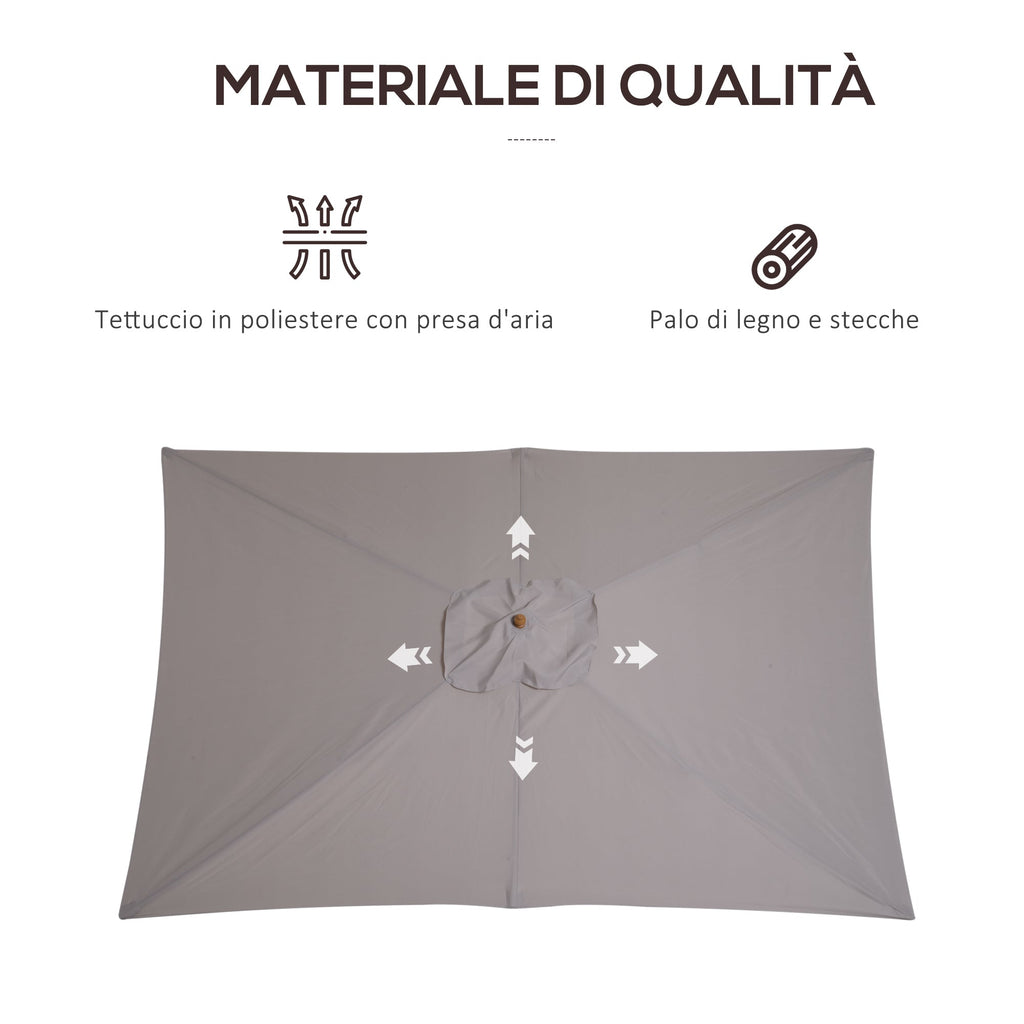 EasyComfort Ombrellone da Giardino 2x3 m Impermeabile, in Legno with Copertura Rimovibile in Poliestere, Grigio
