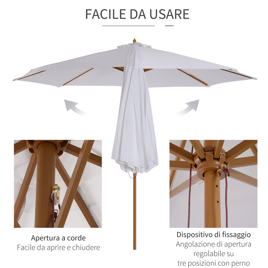 EasyComfort Garden Umbrella parasol 3*2.5m — 8-slat houten paal, crème