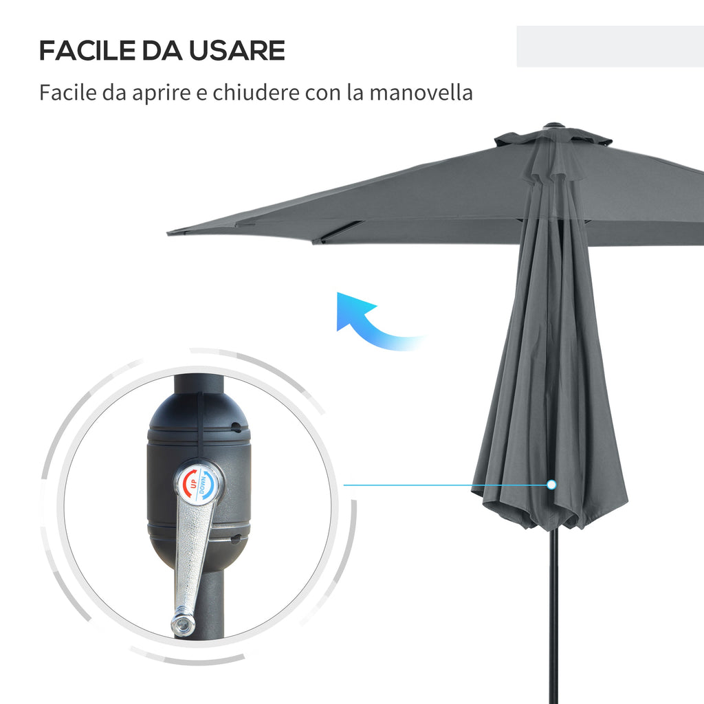 Easycomfort Ombrellone da Giardino 3x2.5 m Inclinabile, with Manovella, in Metallo e Poliestere Grigio Scuro