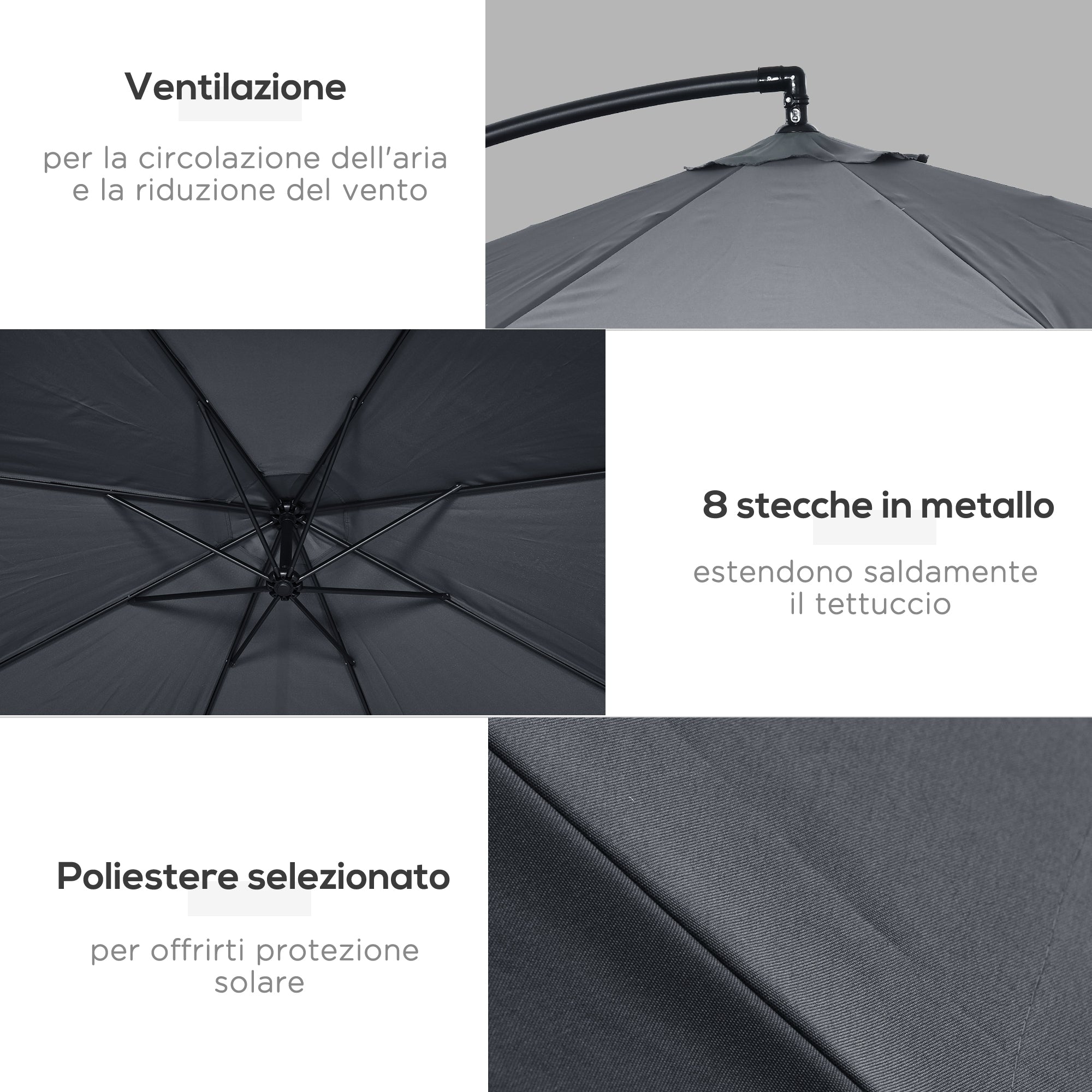 EasyComfort Ombrellone da Giardino 3x3 m with Zanzariera, Apertura a Manovella e Base a Croce, Grigio Scuro