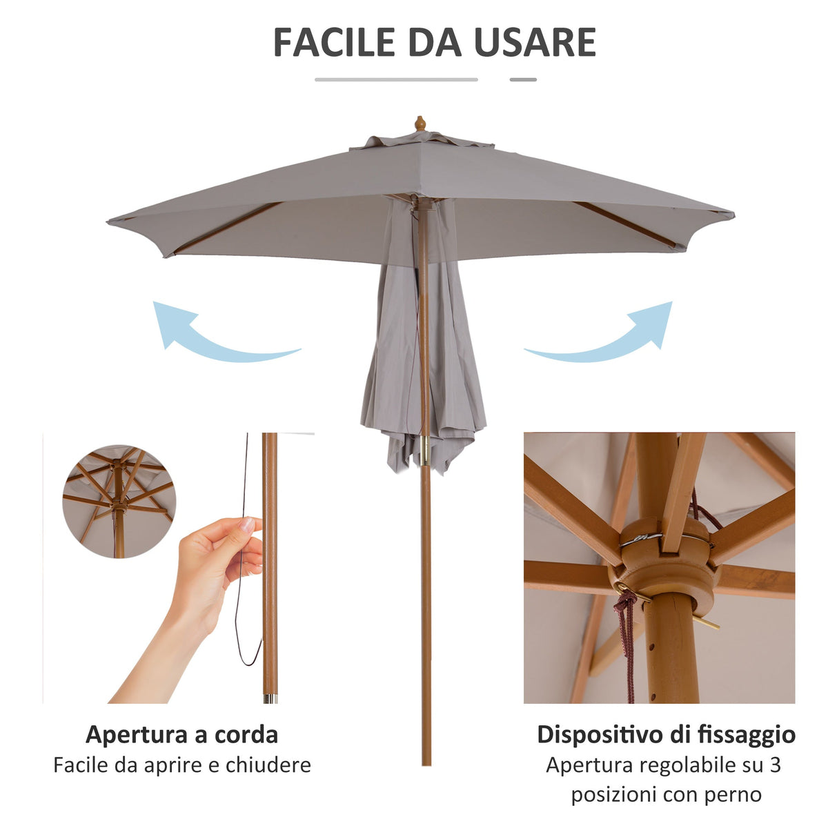 EasyComfort 6-spaaks tuinparasol 2.5x2.3m, grijs