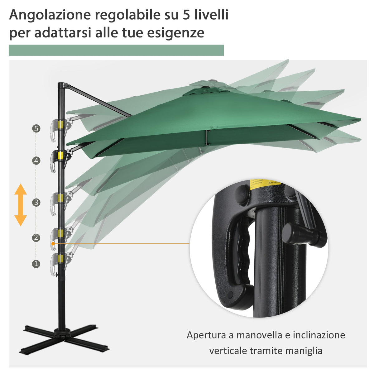 EasyComfort Parasol 2,5x2,5 m met slinger, 360° rotatie, groen
