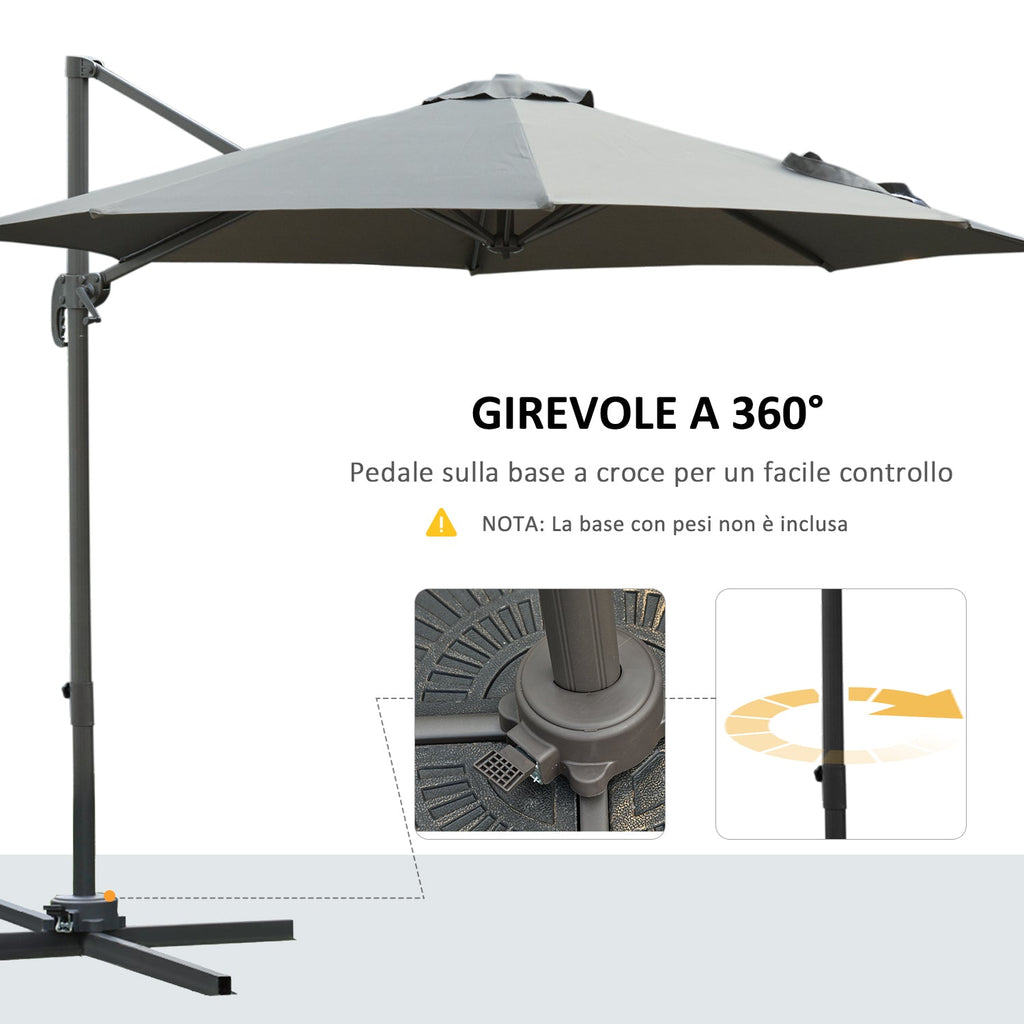 EasyComfort Ombrellone da Giardino a Manovella e a 8 Stecche with Angolazione Regolabile, Ø2.95x2.5 m, Grigio