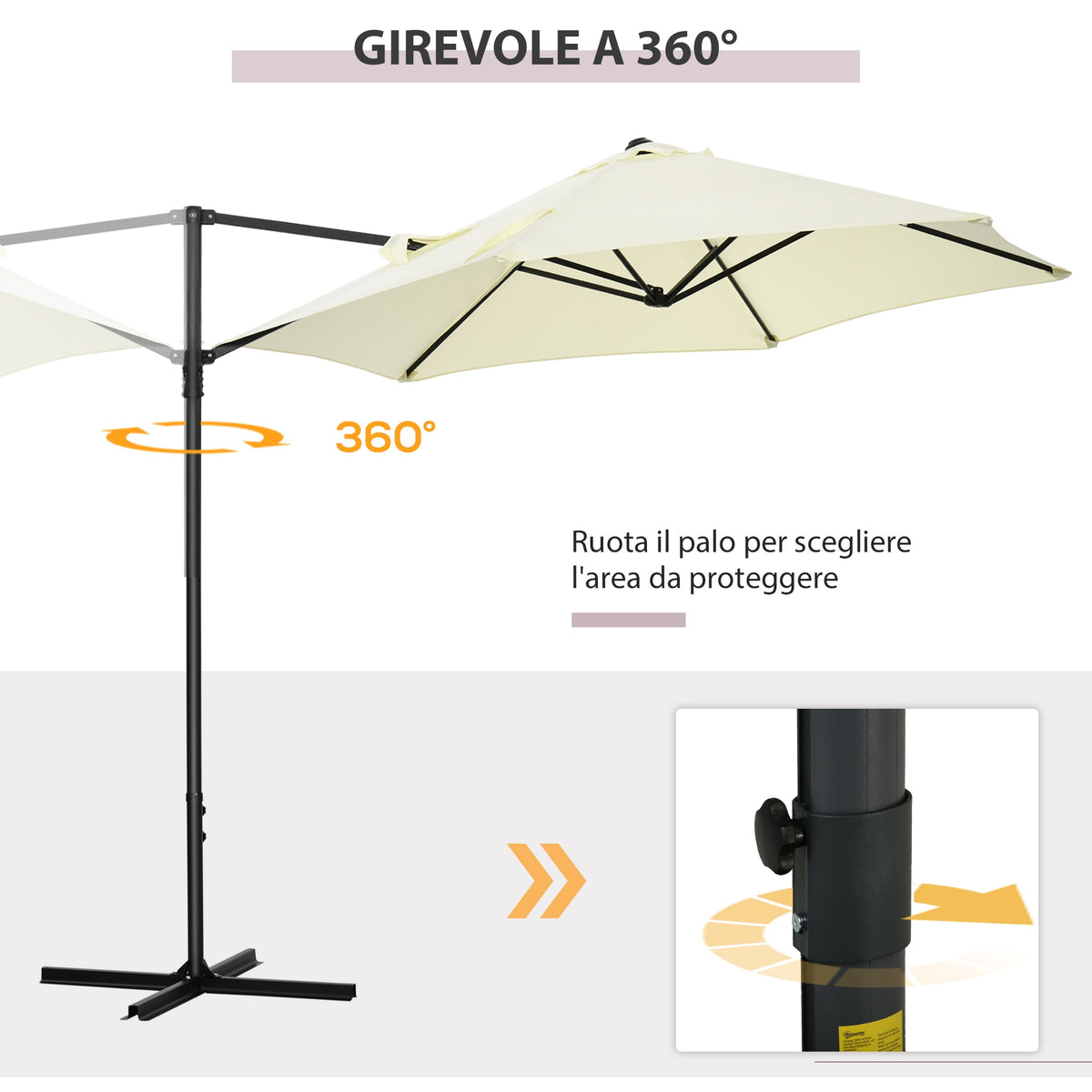 EasyComfort 2.6x2.5 m zweefparasol met 360° rotatie, beige