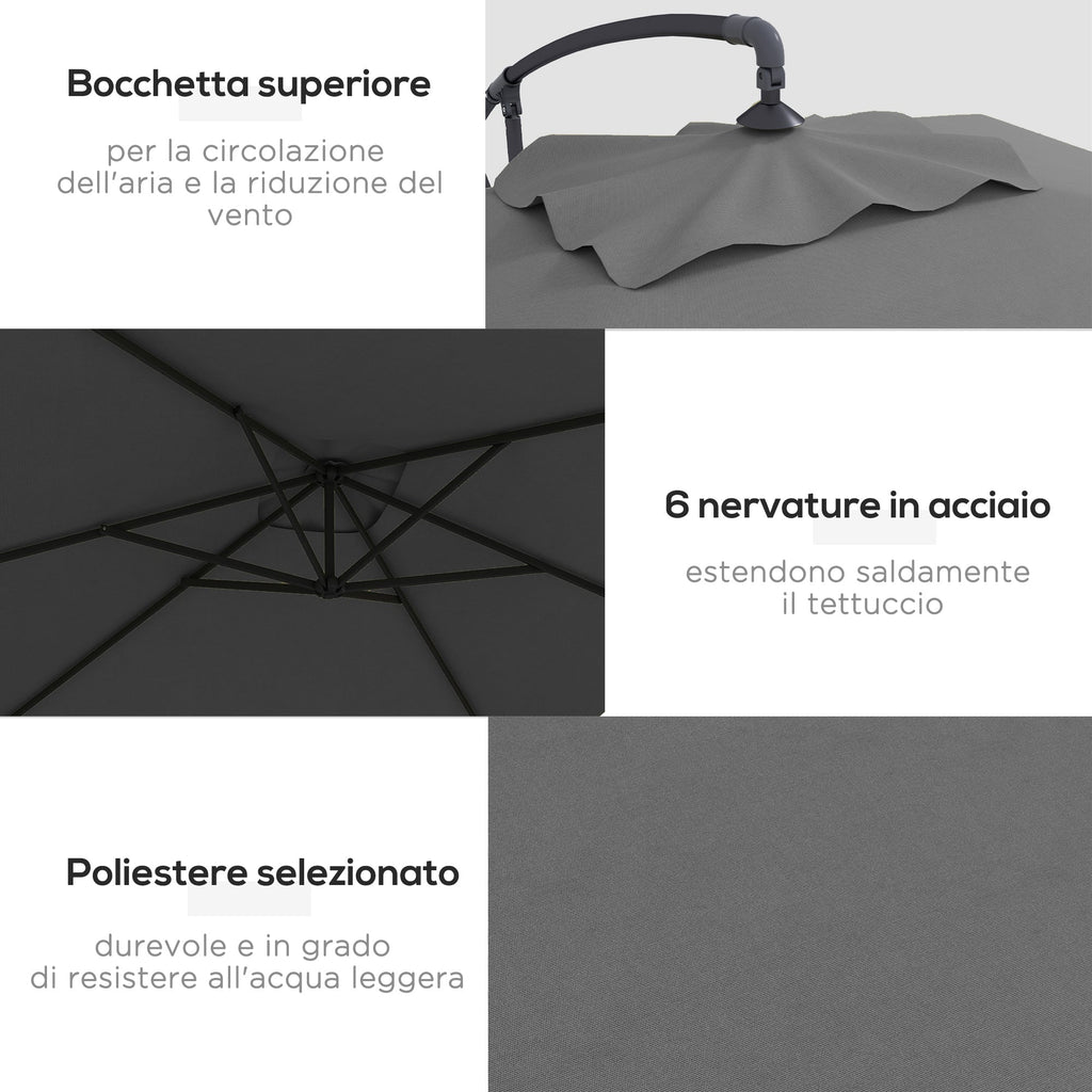 EasyComfort Decentrische zweefparasol 294×193 cm, grijs