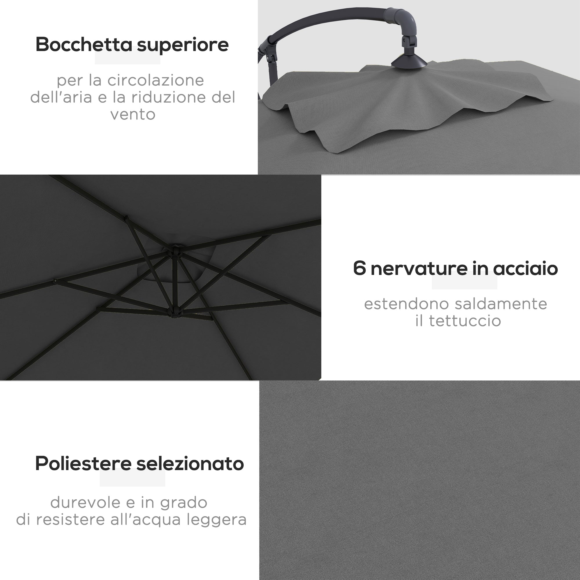 EasyComfort Decentrische zweefparasol 294×193 cm, grijs