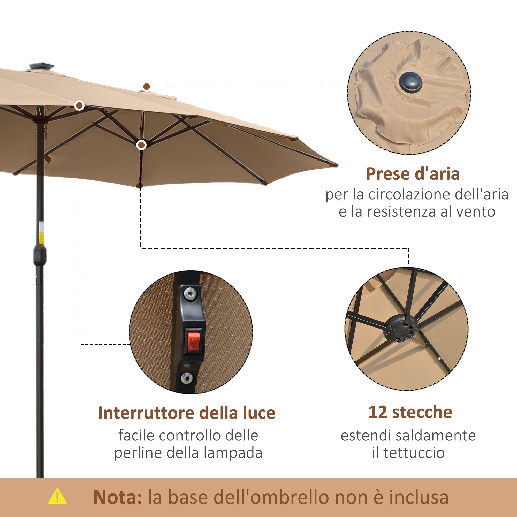 EasyComfort Dubbele tuinparasol 4.5 m met 48 LED