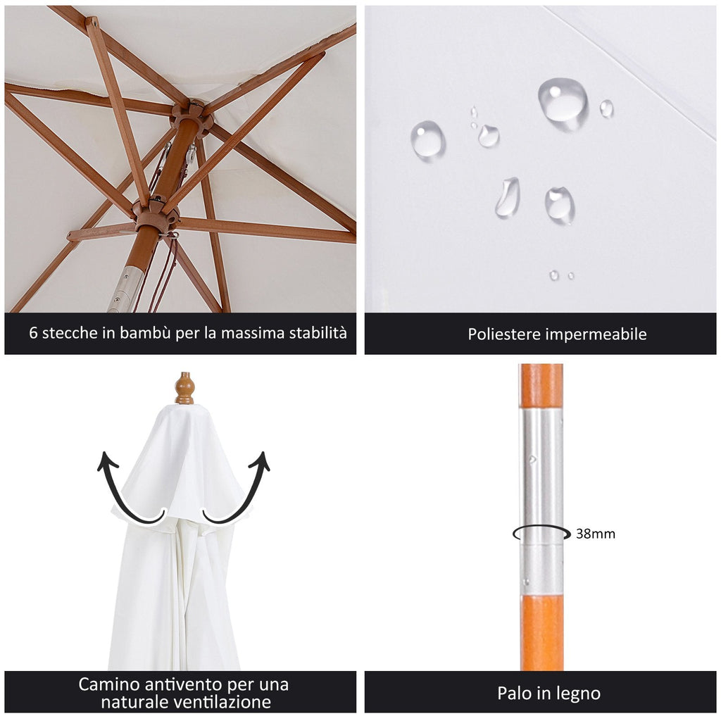 EASYCOMFORT Bamboo Garden Umbrella, Cream White, Ø250 x 230cm