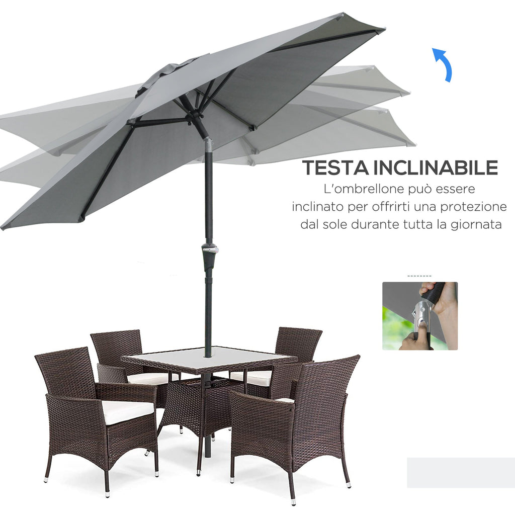 EasyComfort Parasol kantelbaar 2.3x2m met slinger en 6 baleinen, grijs