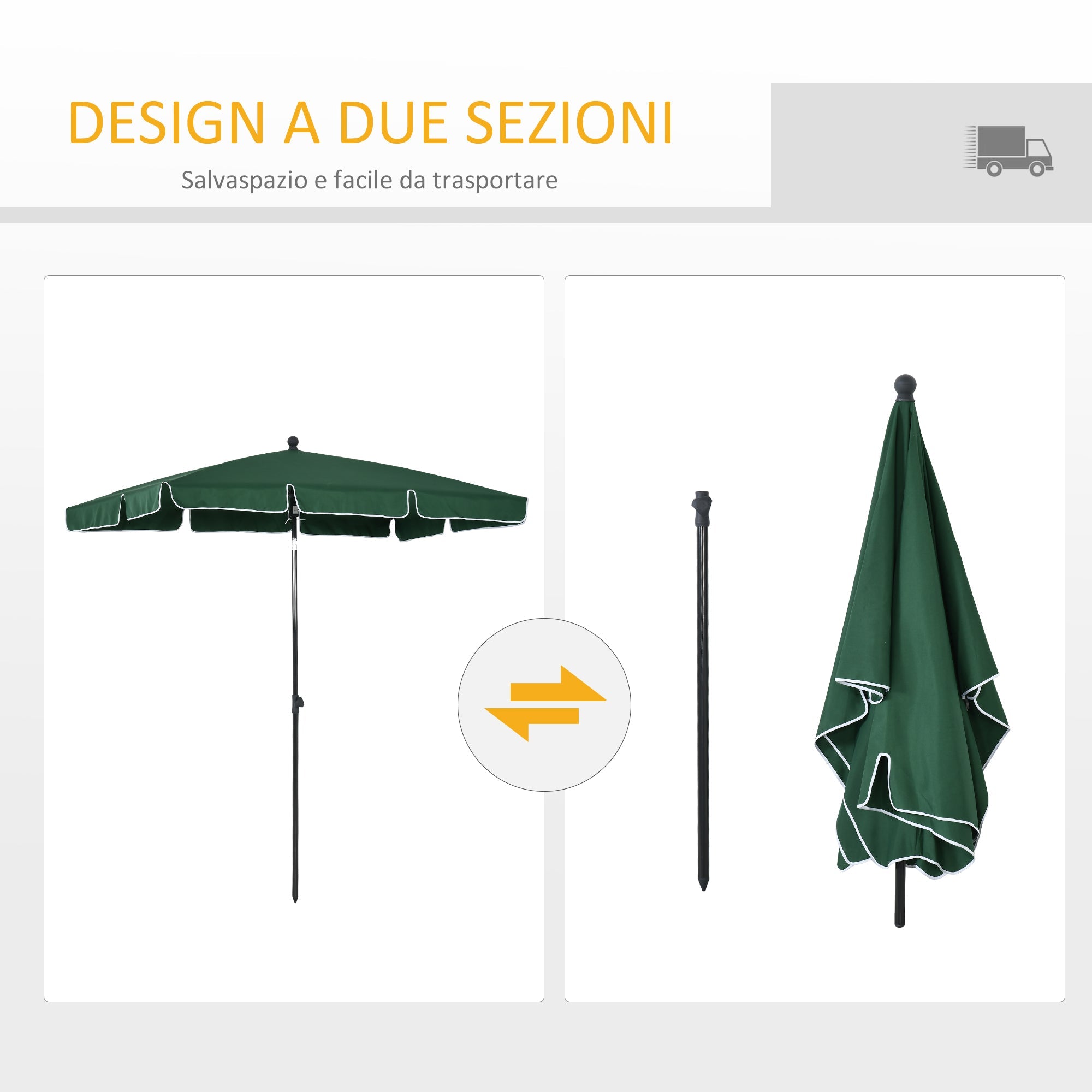 EasyComfort Ombrellone da Giardino Rettangolare 2x1.3m with Inclinazione Regolabile e Palo in Alluminio, Verde e black
