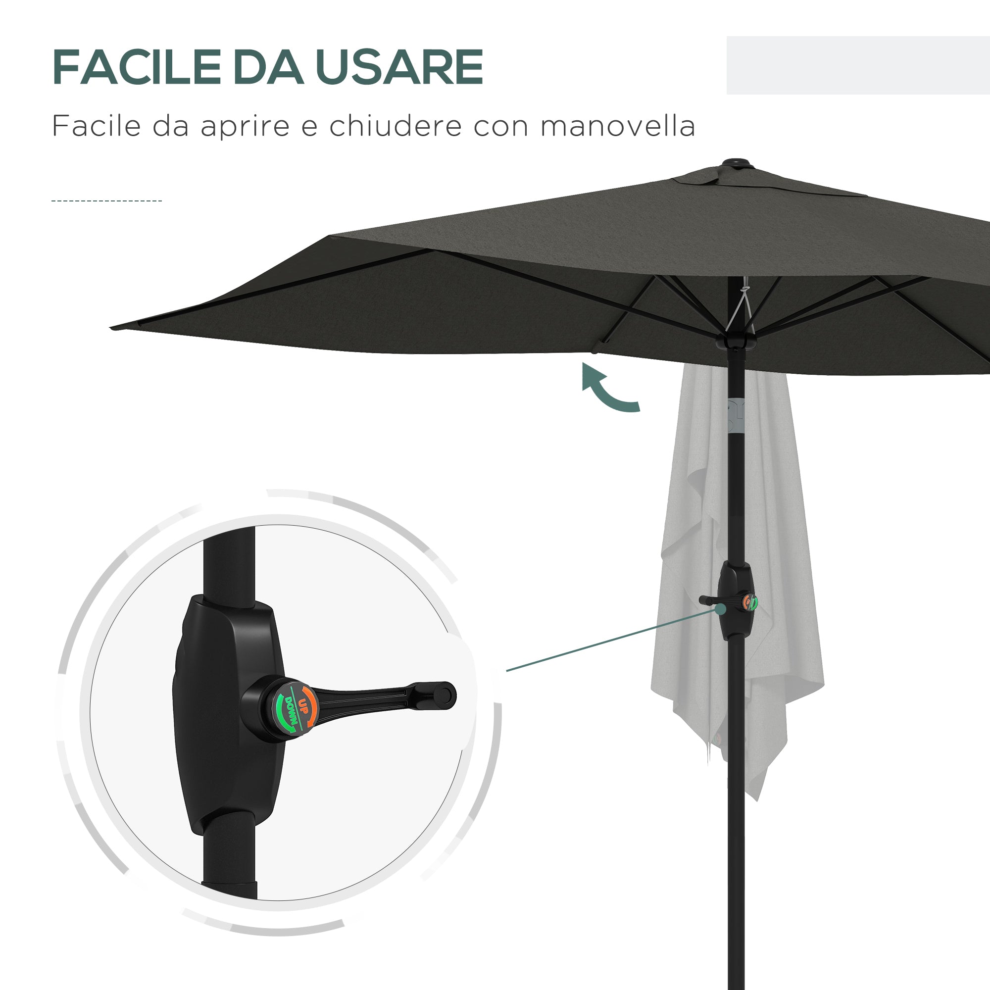 EasyComfort Ombrellone da Giardino Rettangolare 2x3 m Inclinabile with Apertura a Manovella, Grigio