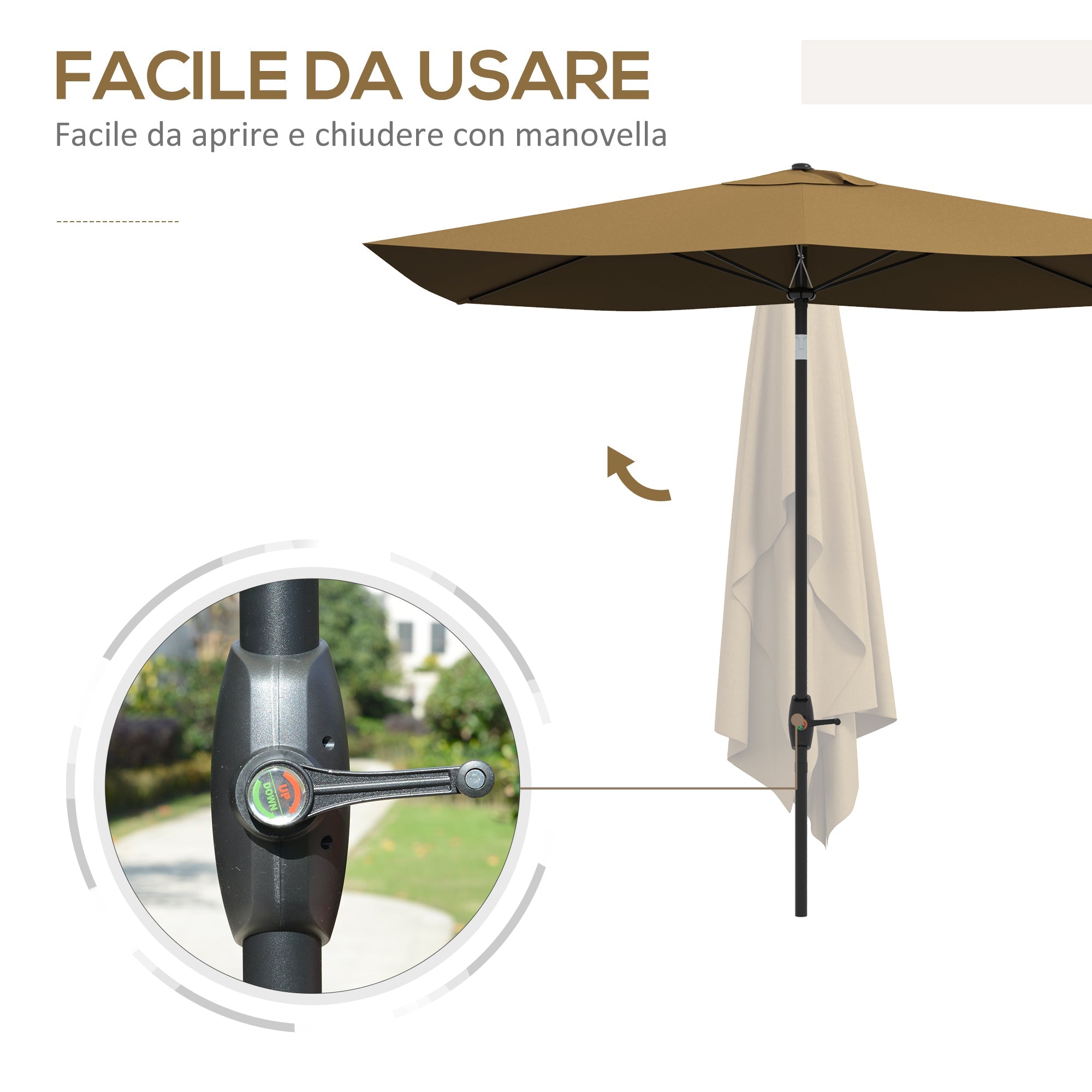 EasyComfort Tuinparasol rechthoek 3x2 m met slinger en kantelbaar, koffie