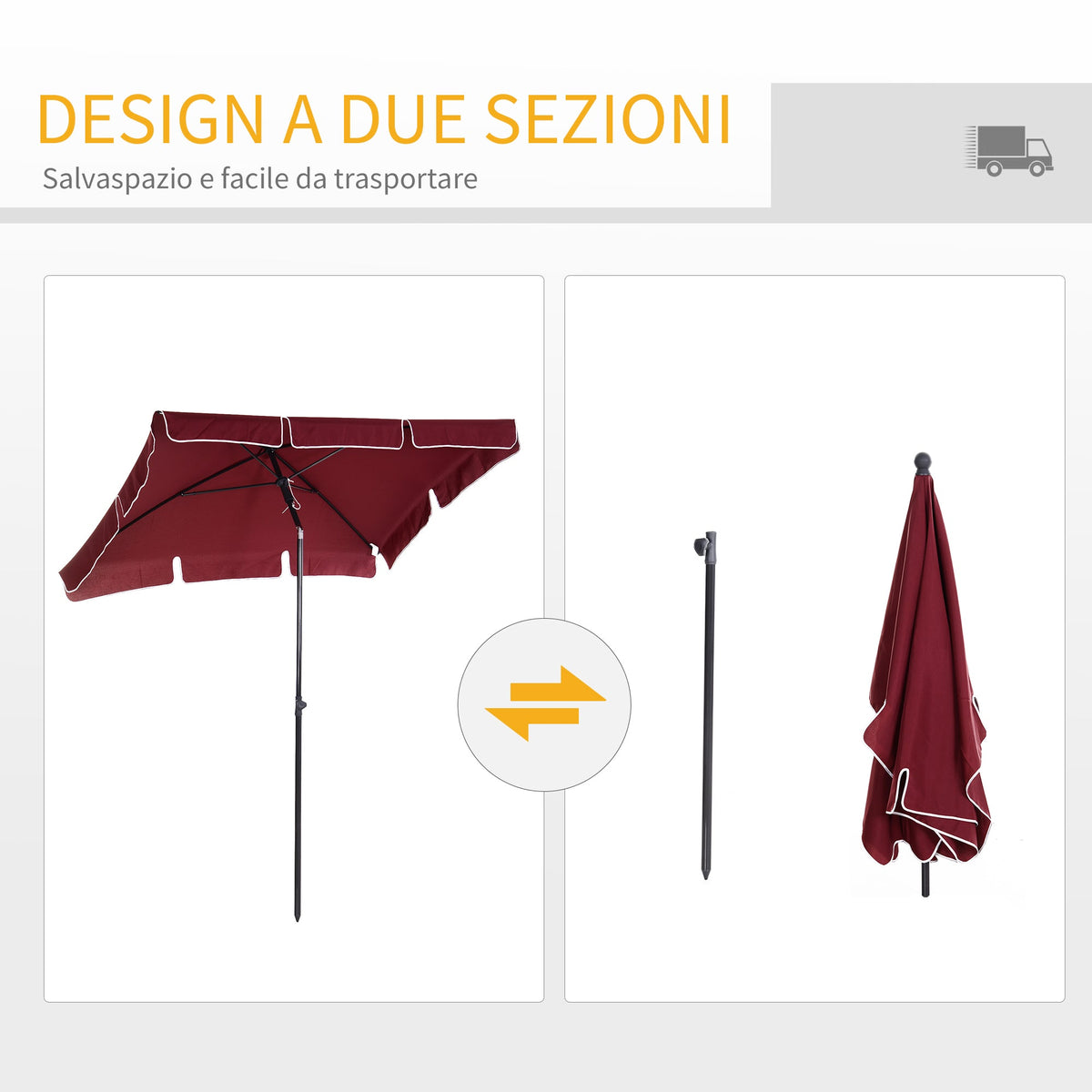 EasyComfort Tuinparasol rechthoekig 198x130x245 cm, wijnrood