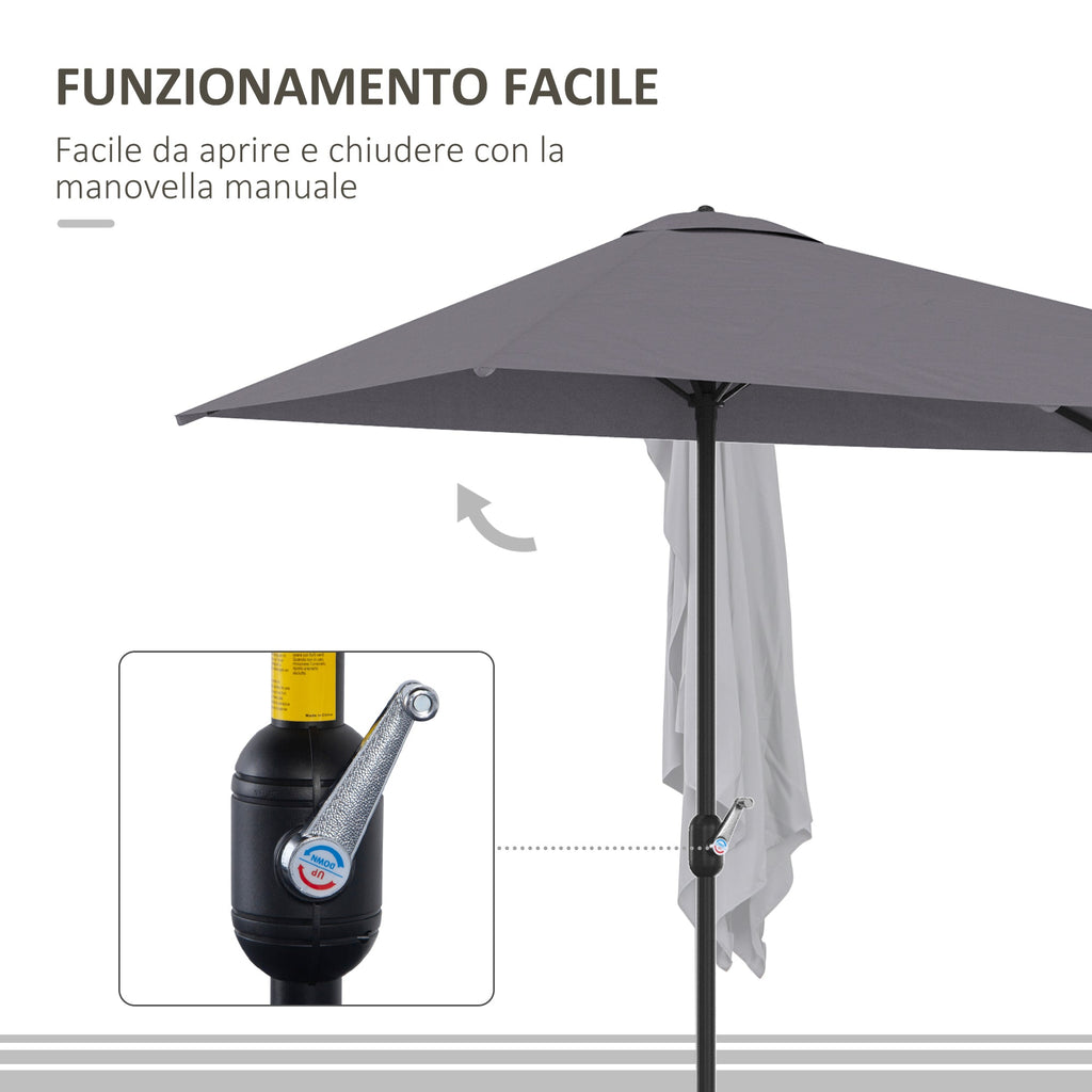 EasyComfort Ombrellone da Parete Mezzaluna Salvaspazio with Apertura a Manovella, Grigio