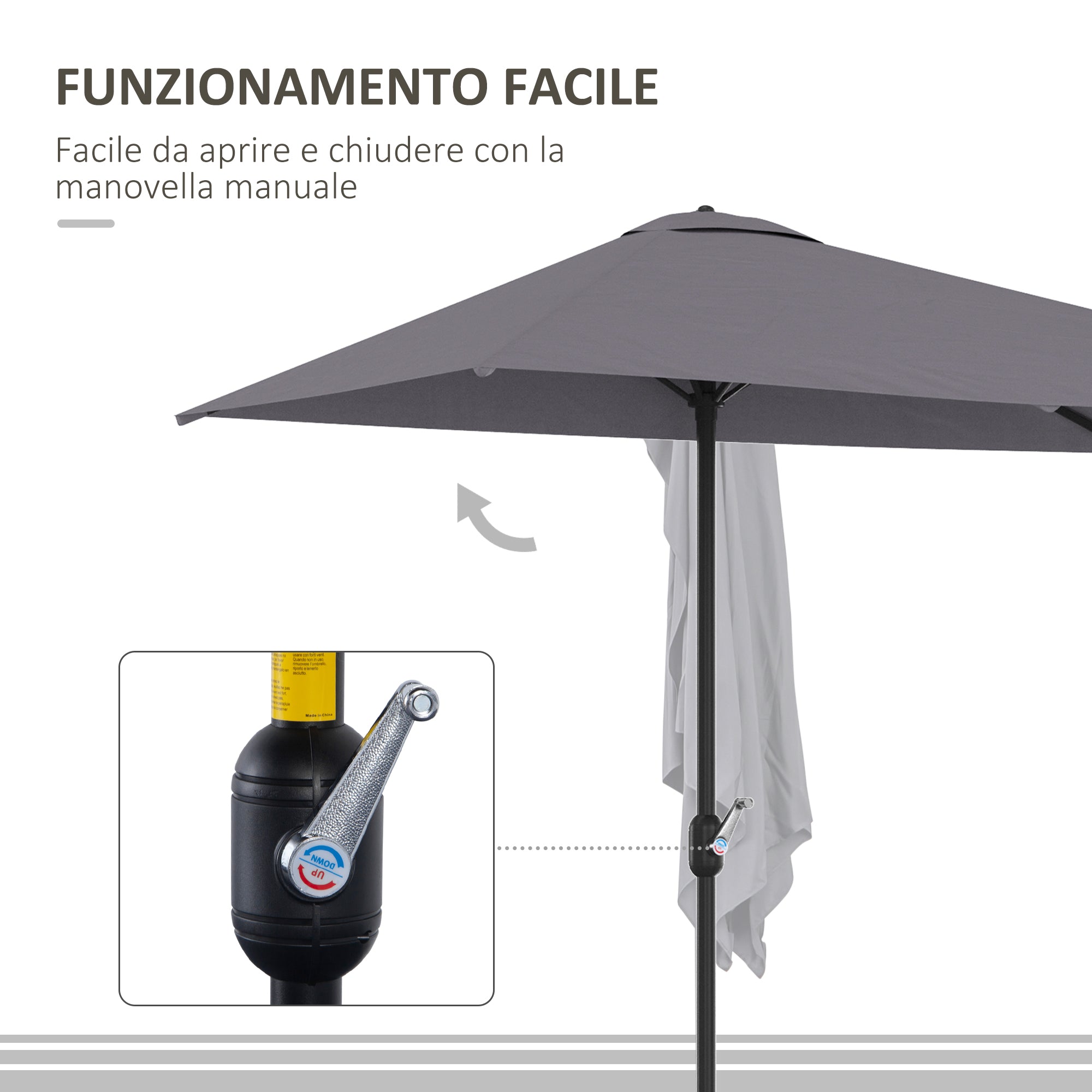 EasyComfort Ombrellone da Parete Mezzaluna Salvaspazio with Apertura a Manovella, Grigio