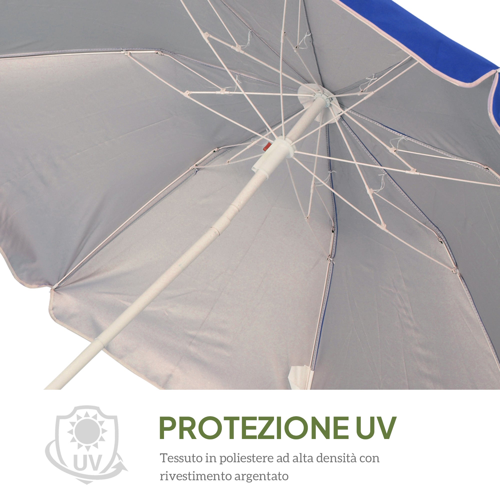 EasyComfort Ombrellone da Spiaggia Inclinabile with Fodera Riflettente, in Acciaio e Poliestere, Ø1.7x2.05 m, Blu