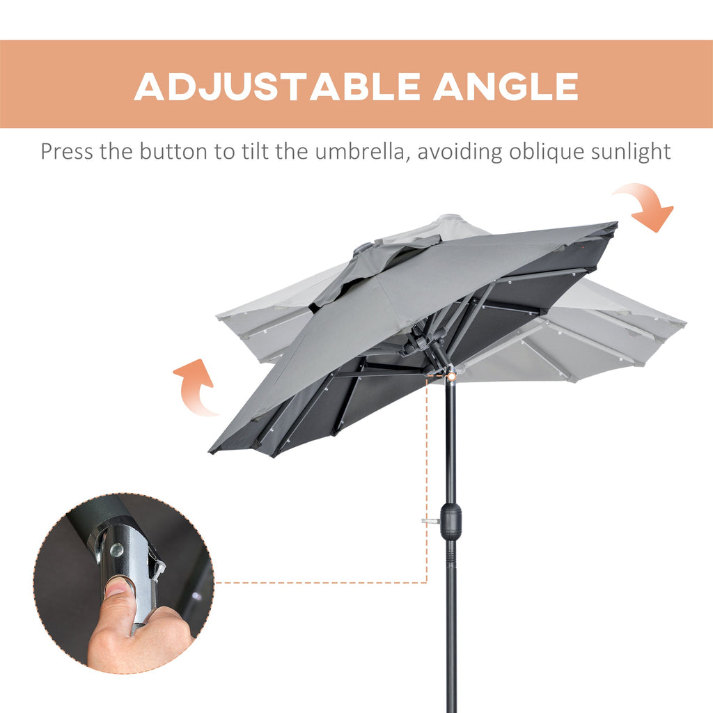 EasyComfort dubbele parasol met zonne-LED's 295x150x219 cm, grijs