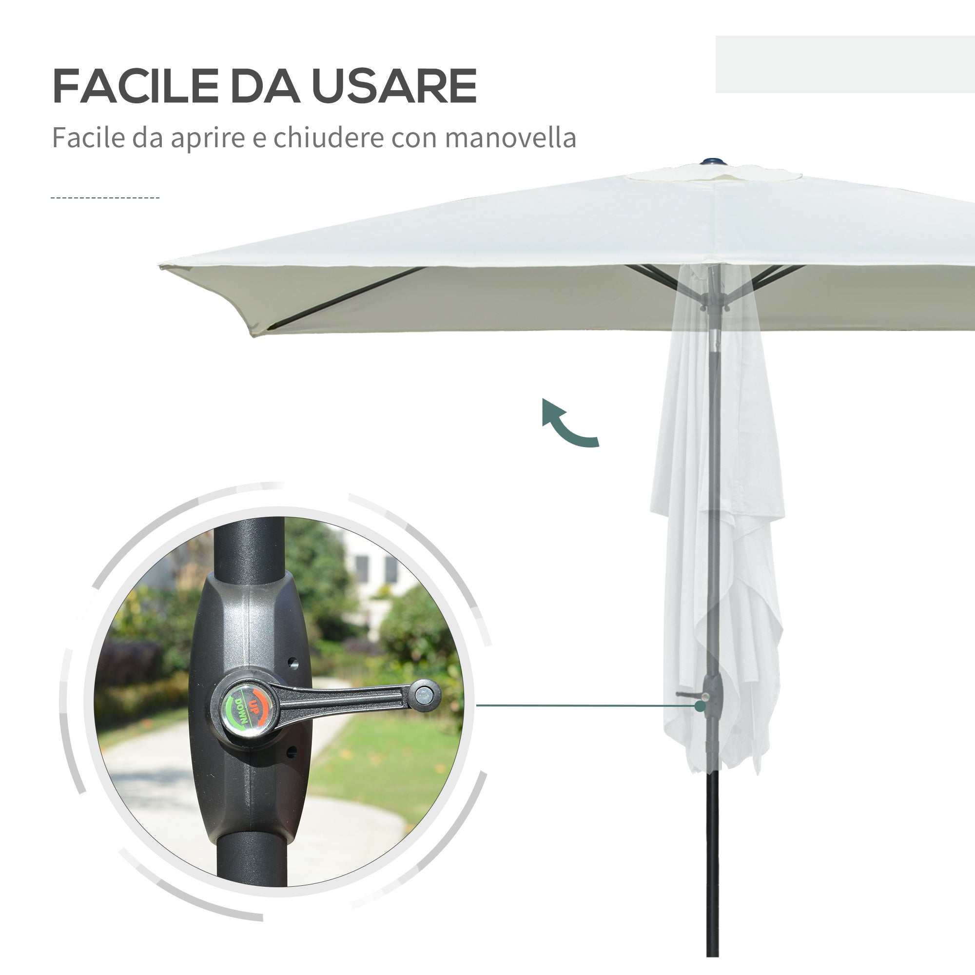 Easycomfort Ombrellone Rettangolare 2x3 m da Giardino with Apertura a Manovella e Inclinazione Regolabile, Beige