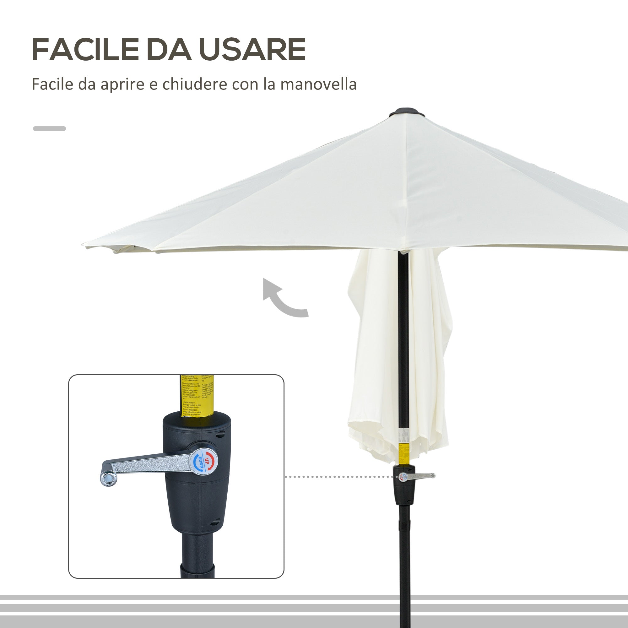 EasyComfort Ombrellone Semicircolare with Manovella e Tettuccio Anti UV, 200x190x240 cm, Crema