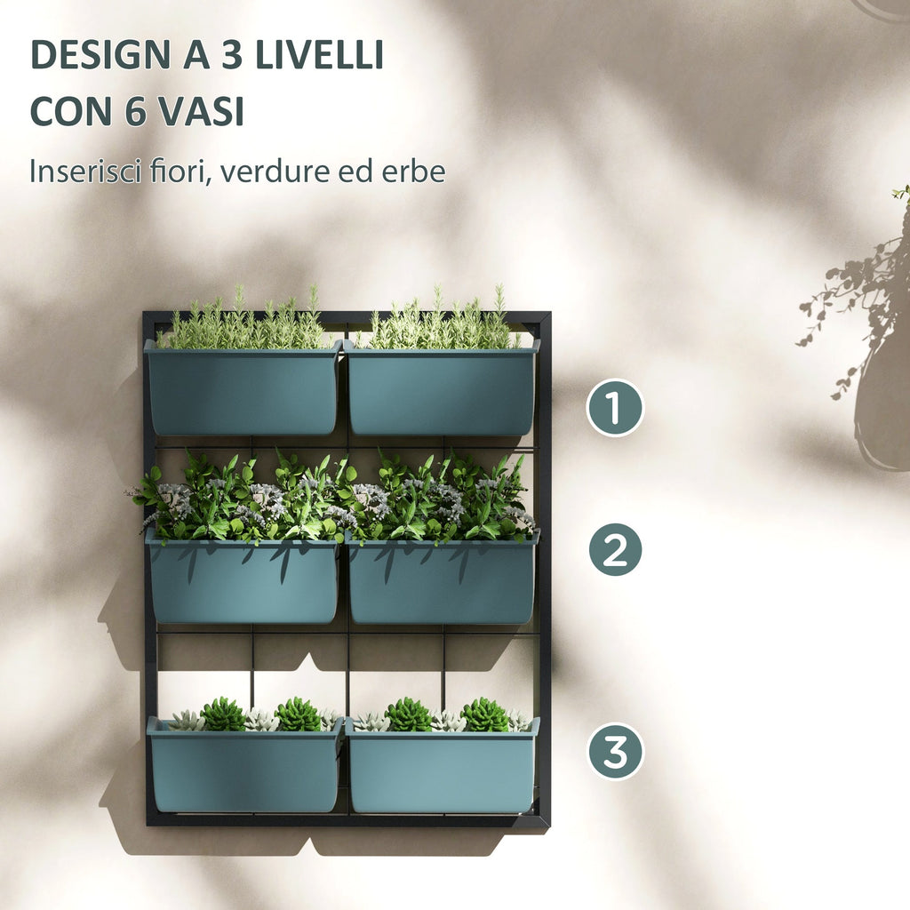 EasyComfort Orto Verticale 3-niveaus bloembak met 6 potten 52x14x66 cm