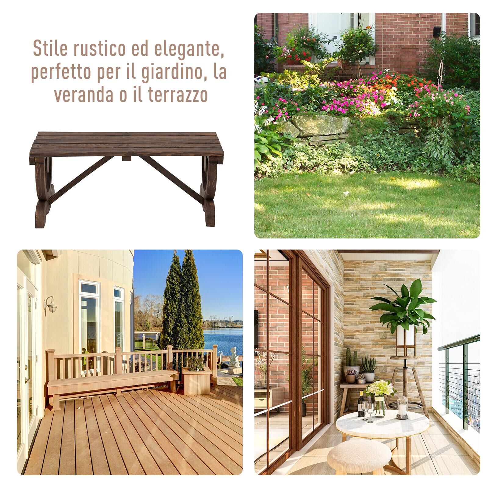EASYCOMFORT Outdoor Bench for 2 people in Burnt Effect Fir Wood 105x50x53cm
