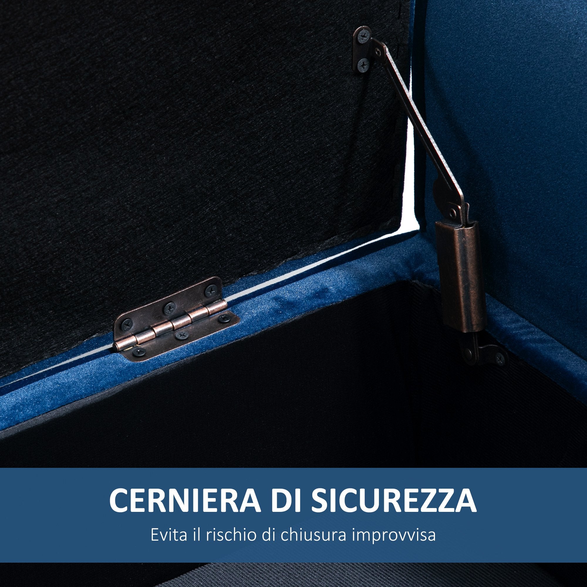 Easycomfort Panca Contenitore Imbottita per Interno in Tessuto Vellutato with Braccioli, 118x42x66cm - Blu