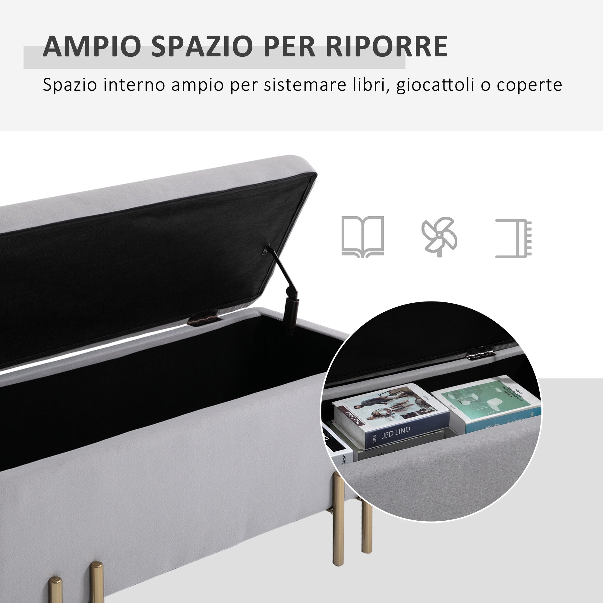 Easycomfort Panca Contenitore Imbottita per Soggiorno e Camera da Letto, 100 x 40 x 42 cm, Grigio