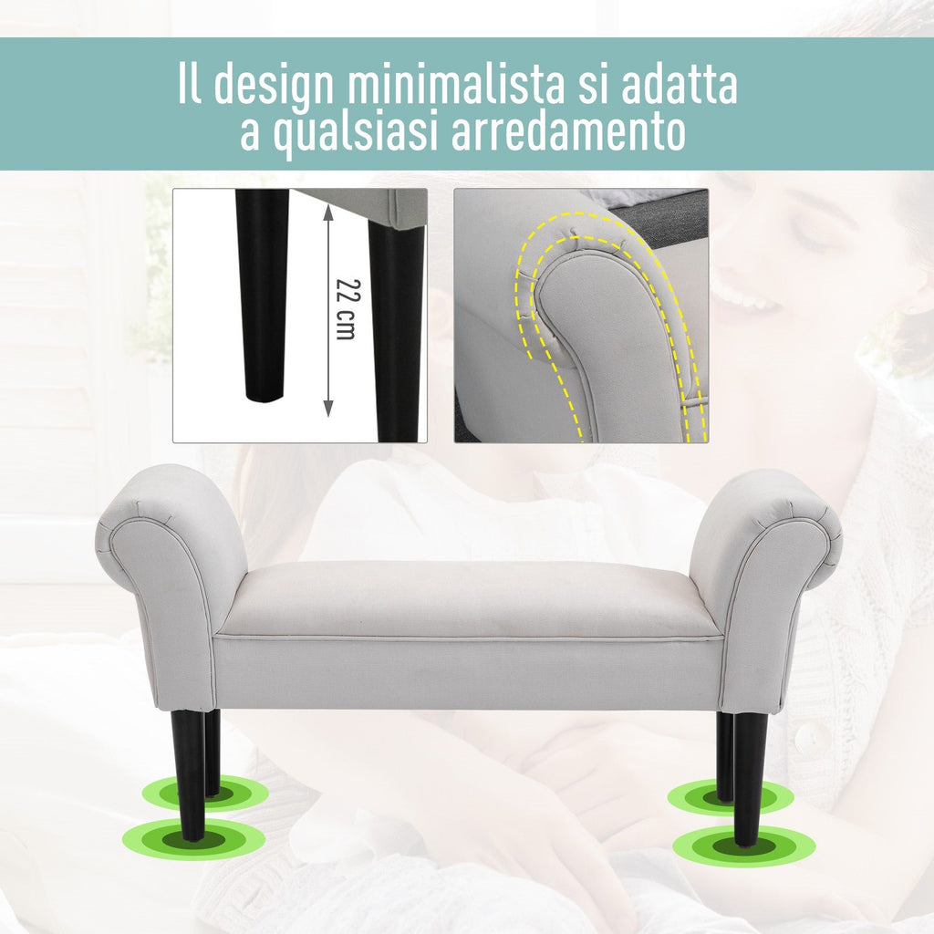 Easycomfort Panca Fondo Letto with Braccioli Arrotolati, Panca Imbottita per Camera da Letto, Grigio, 102x36x51cm