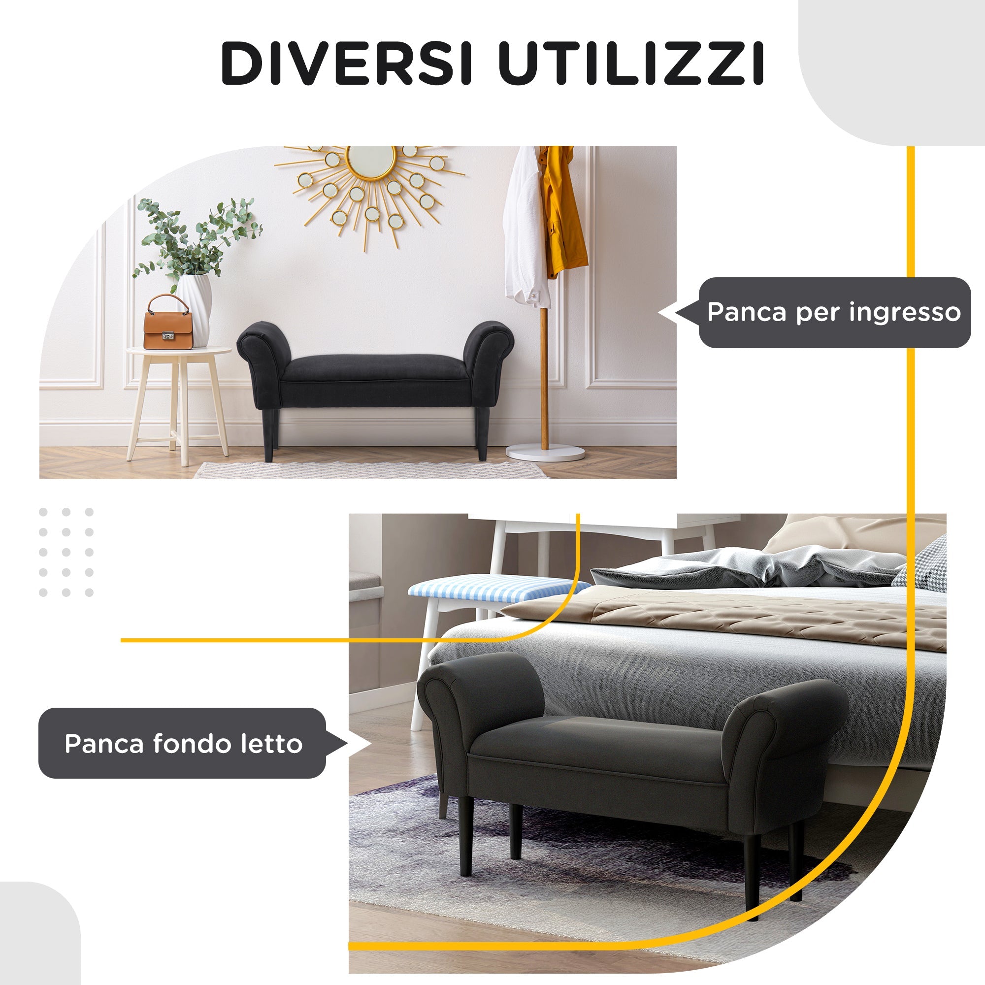 EasyComfort Panca Fondo Letto Imbottita with Braccioli Arrotolati, 102x35x51cm, black