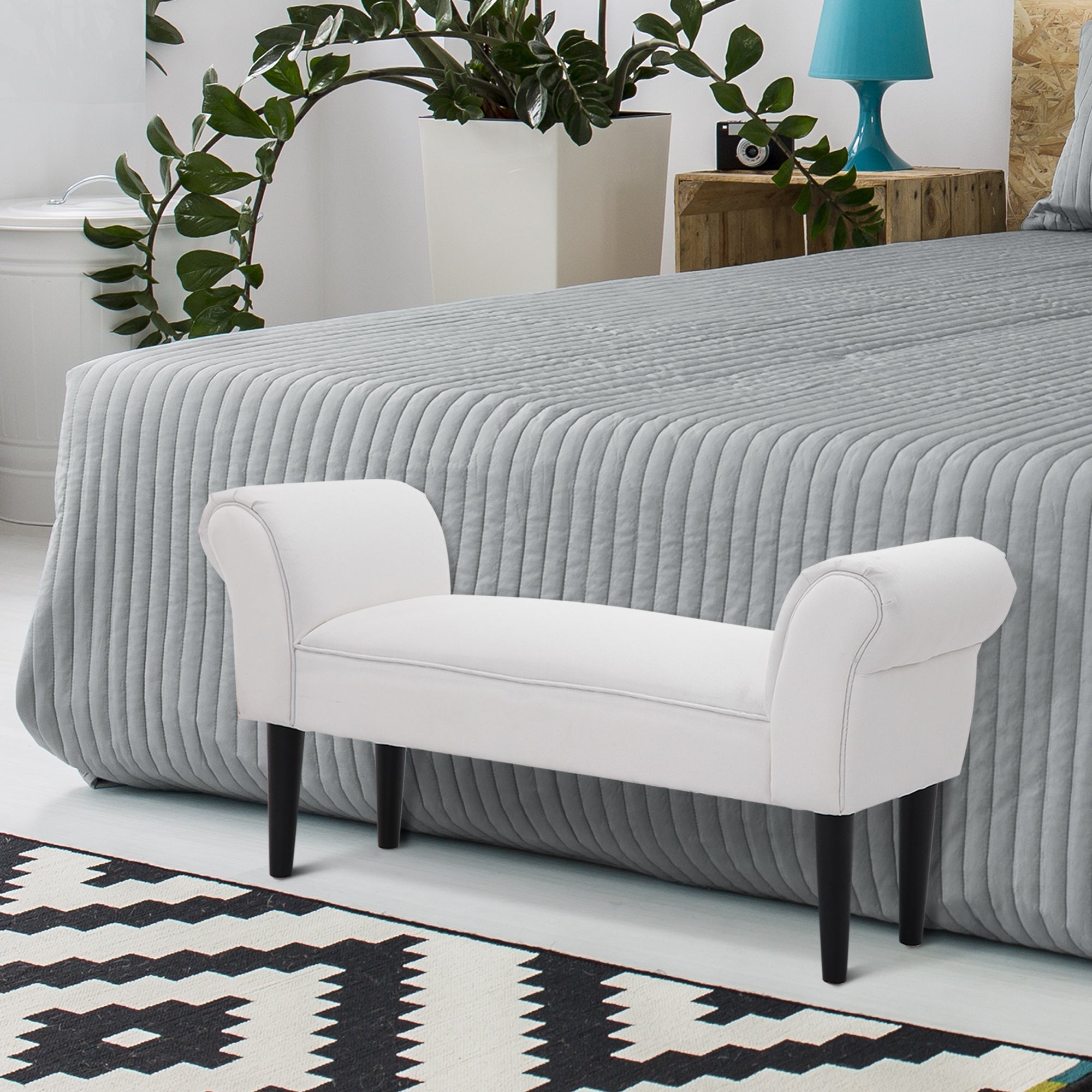 EasyComfort Panca Fondo Letto Imbottita with Braccioli Arrotolati e 4 Piedini, 102x35x51 cm, Grigia