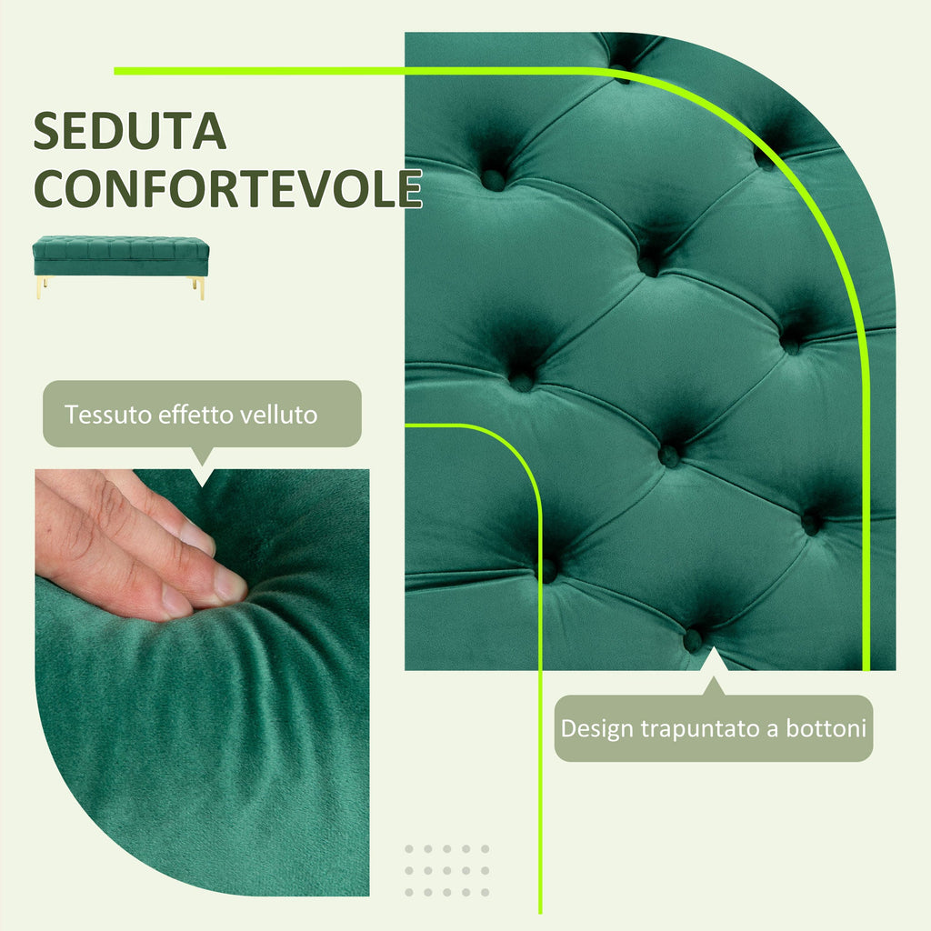 EasyComfort Panca Fondo Letto Imbottita with Rivestimento Trapuntato in Tessuto Effetto Velluto, 118x45x42 cm, Verde Scuro